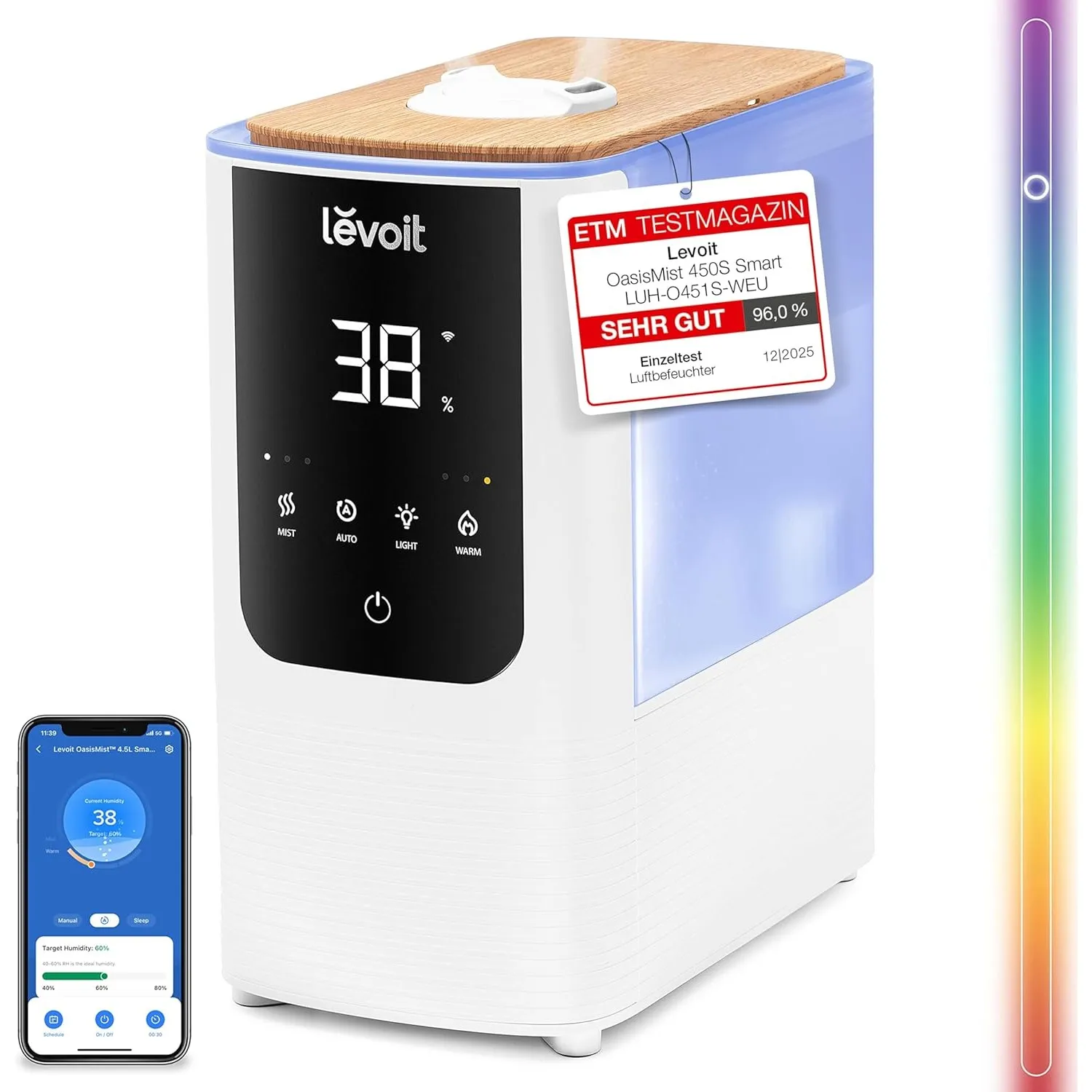 Levoit Smart Luftbefeuchter für große Räume, Warm&Kalter Nebel, Mondweiß