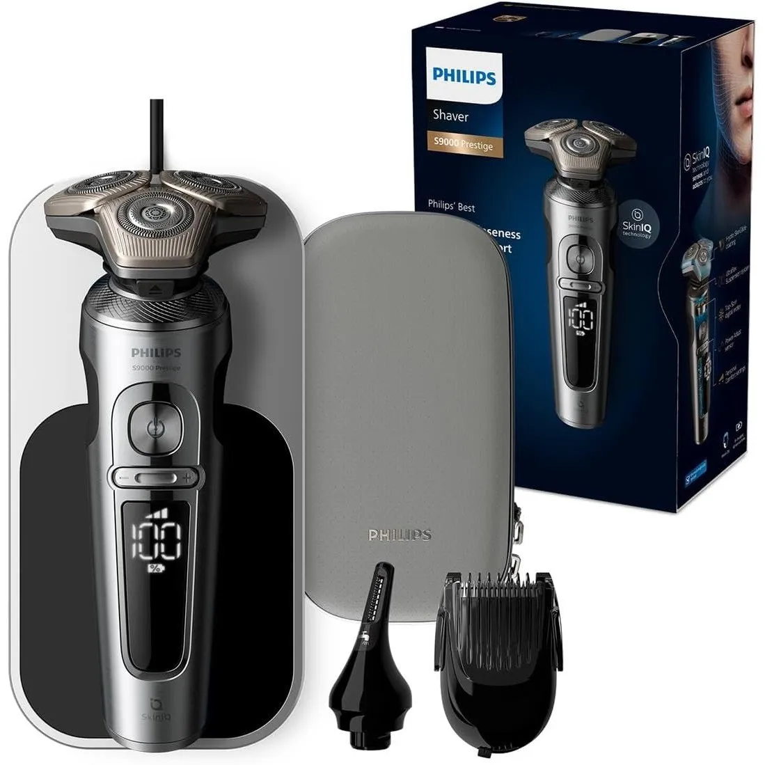 Philips Rasierer S9000 Prestige - Elektrischer Nass- und Trockenrasierer, glänzendes Chrom, Lift & Cut-Rasiersystem, Sk…
