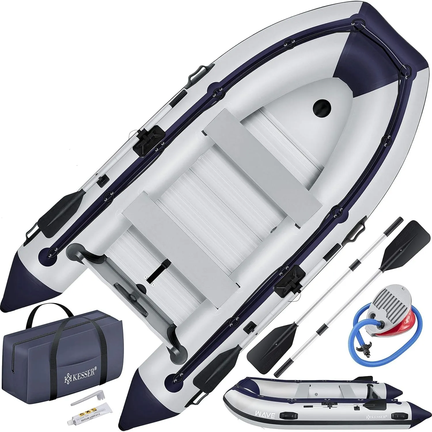 KESSER® Schlauchboot Wave 230-380 cm Set 6-teilig aufblasbar – Boot + Bank, Luftpumpe, Paddel, Reparaturset, Tasche, An…