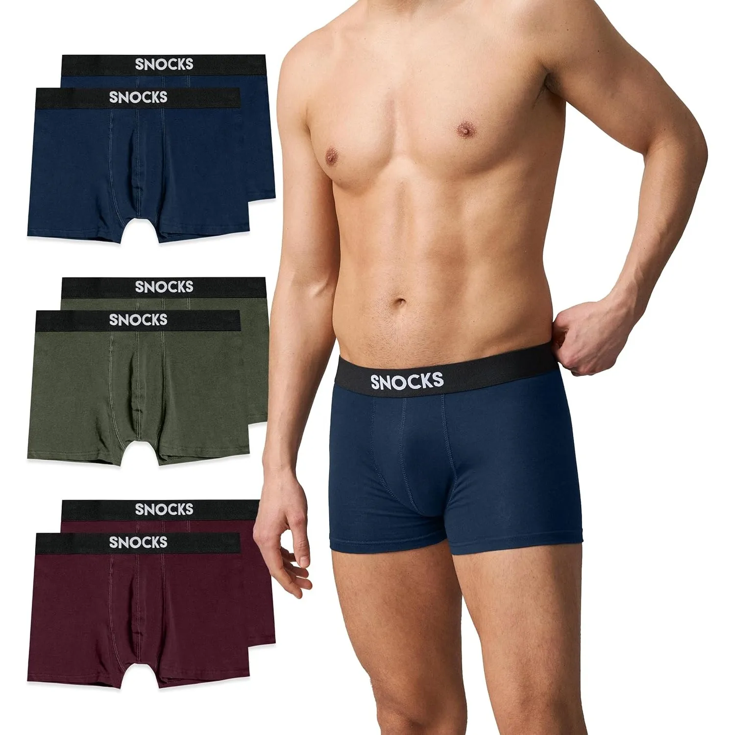 Snocks Boxershorts Herren Bio Baumwolle (6er Pack) Unterhosen Herren ohne einschneidenden Gummibund (Gr. S - 4XL)