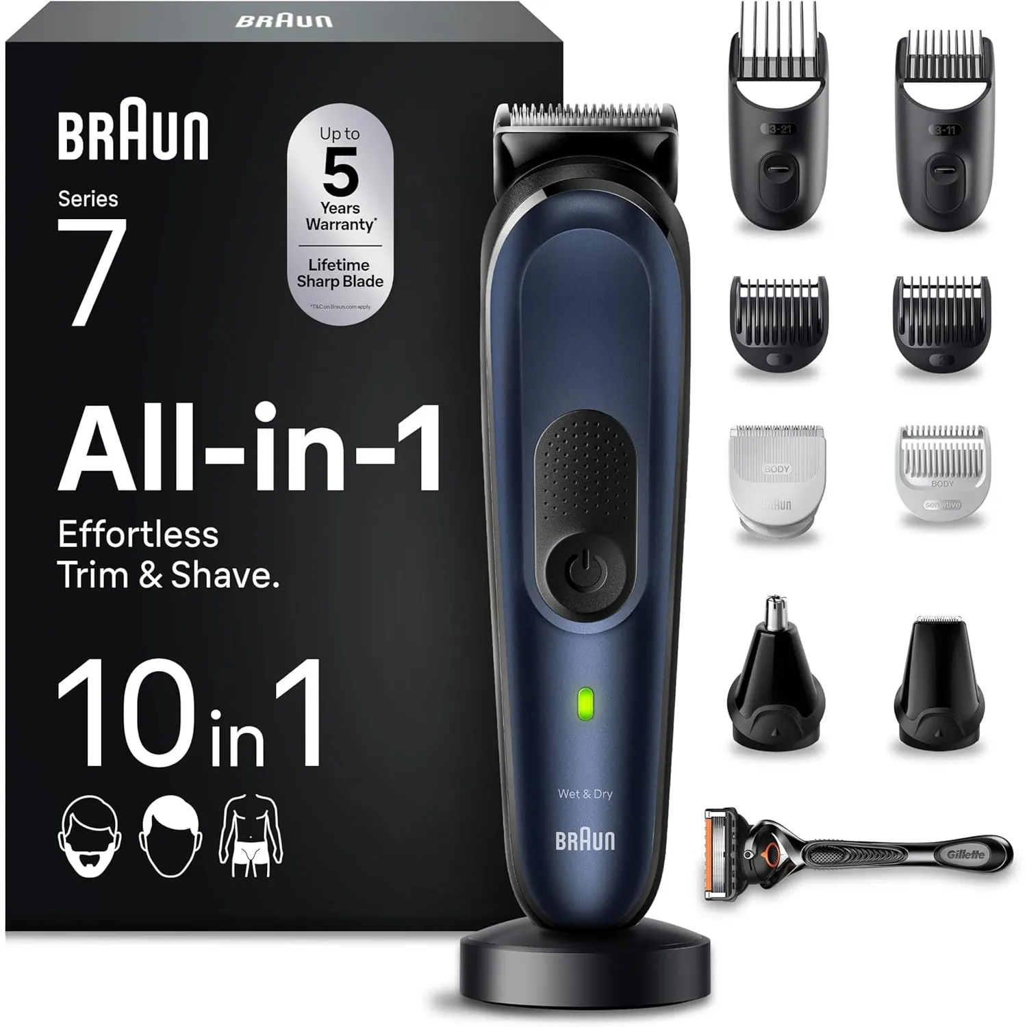 Braun All-In-One Trimmer-Set 7, 10-in-1 Multigroom, Barttrimmer, Nasenhaartrimmer, Haarschneidemaschine für Gesicht, Ko…