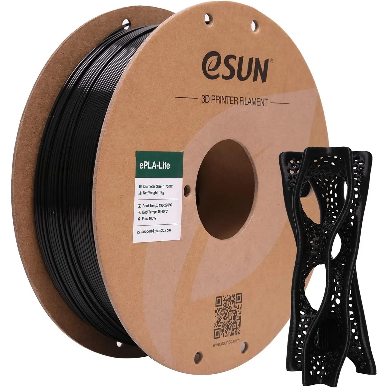 eSUN PLA Filament 1.75mm, Schwarz,1KG | Modifiziertes 3D Drucker Filament PLA, Maßgenauigkeit +/- 0.03mm, 1KG Spule (2.…