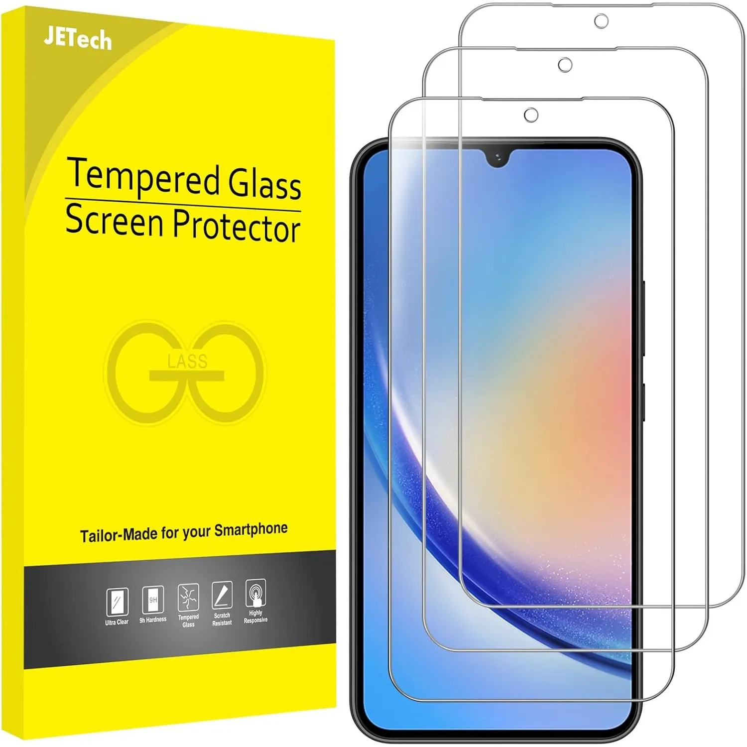 JETech Schutzfolie für Samsung Galaxy A34 5G 6,6 Zoll, 9H Panzer Schutz Glas Folie Displayschutz, Kratzfest, HD Klar, 3…
