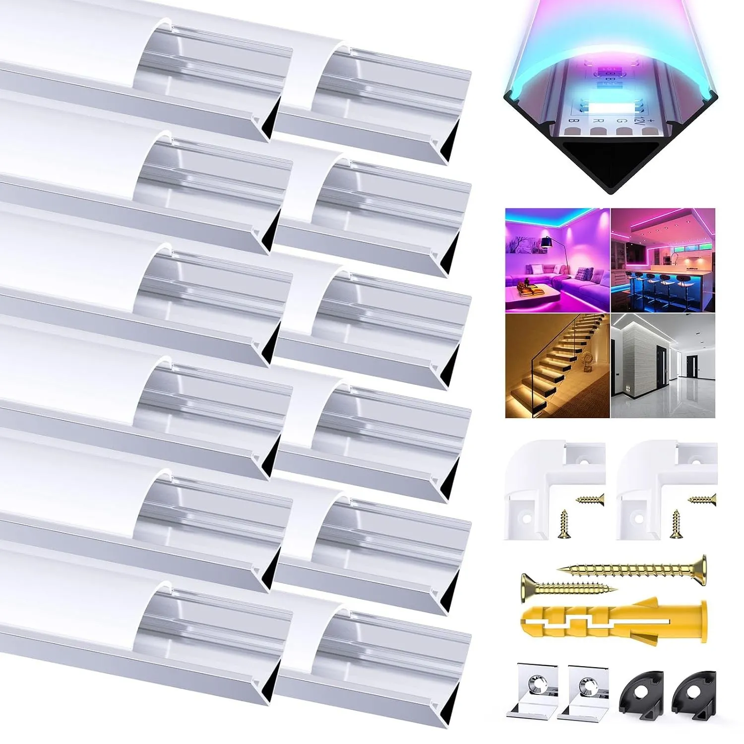 Chesbung LED Aluminium Kanal 12x1m, V Form Stripe Profil für LED Streifen/Stripe bis 12 mm inkl, Leiste Diffusor Profil…