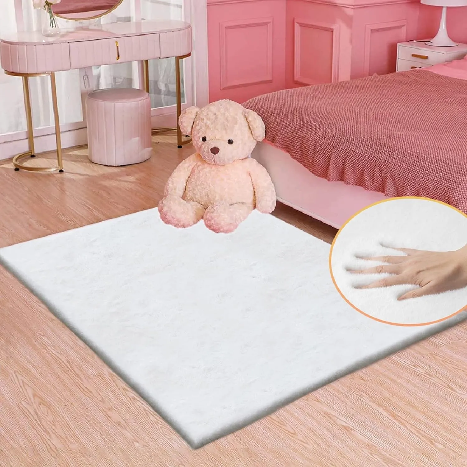ORINOVA Teppich Schlafzimmer Weiß Flauschig 90x150 cm Waschbar Fellteppich Bettvorleger Kinderzimmer Kunstfell Teppich …
