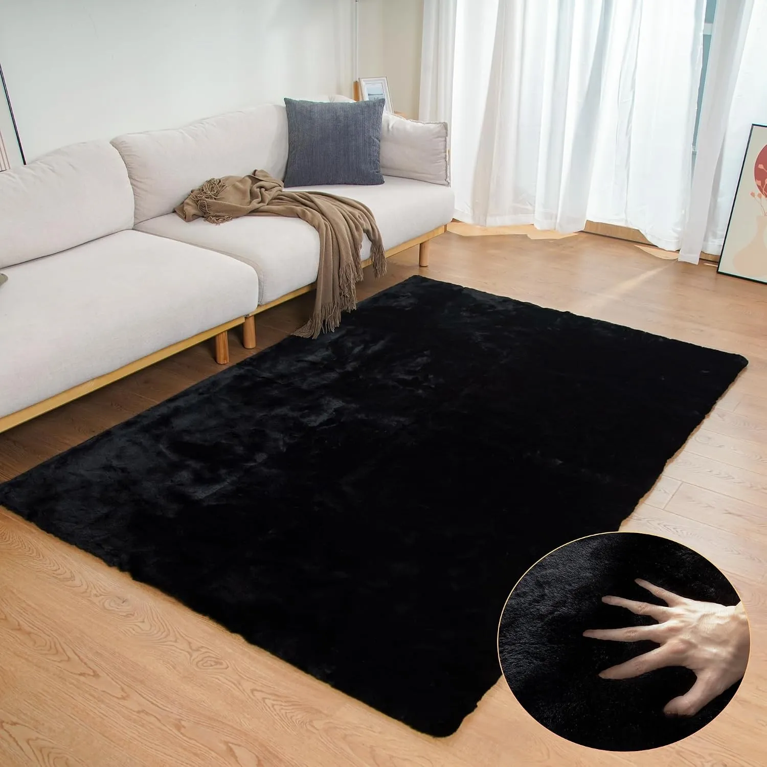 ORINOVA Teppich Wohnzimmer Waschbar Schwarz Flauschig 120x180 cm Kunstfell Teppich Fellteppich Schlafzimmer Kinderzimme…