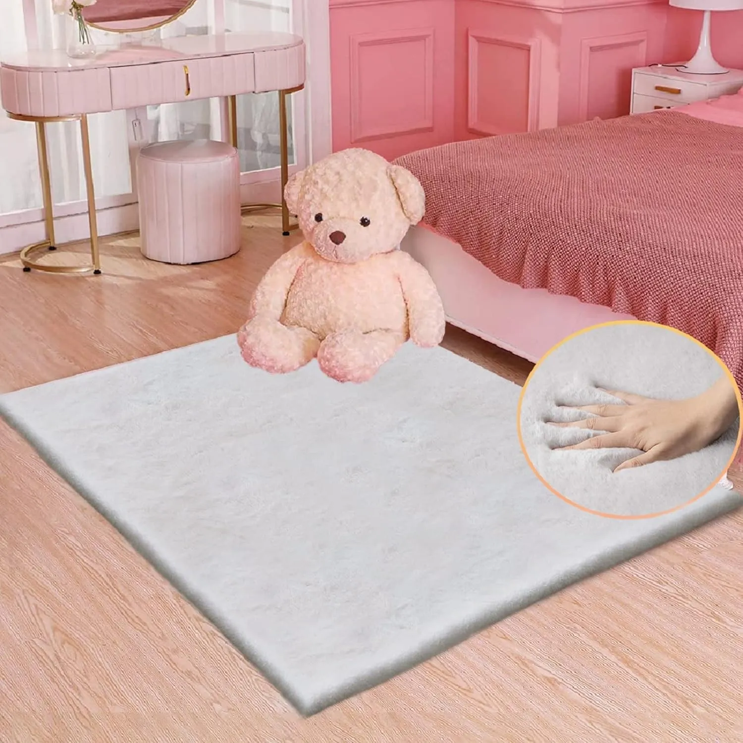 ORINOVA Teppich Schlafzimmer Grau Fellteppich Kunstfell 90x150 cm Flauschiger Teppich Wohnzimmer Kinderzimmer Weich Bet…