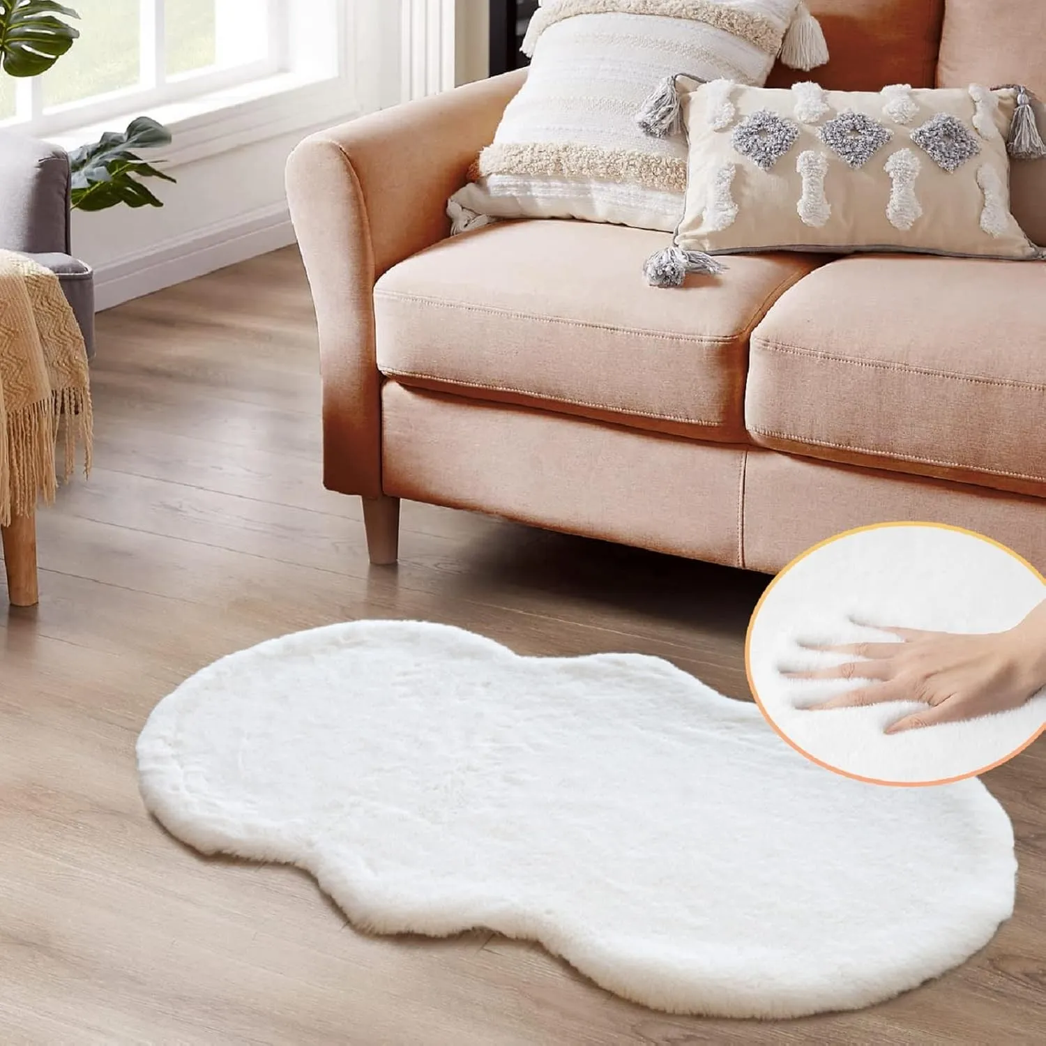 ORINOVA Teppich Schlafzimmer Flauschig Weiß 60x120 cm Fellteppich Kunstfell Teppich Weich Bettvorleger Kuschelig Wohnzi…