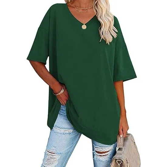 Ebifin Damen T Shirt Oversize Oberteile V-Ausschnitt