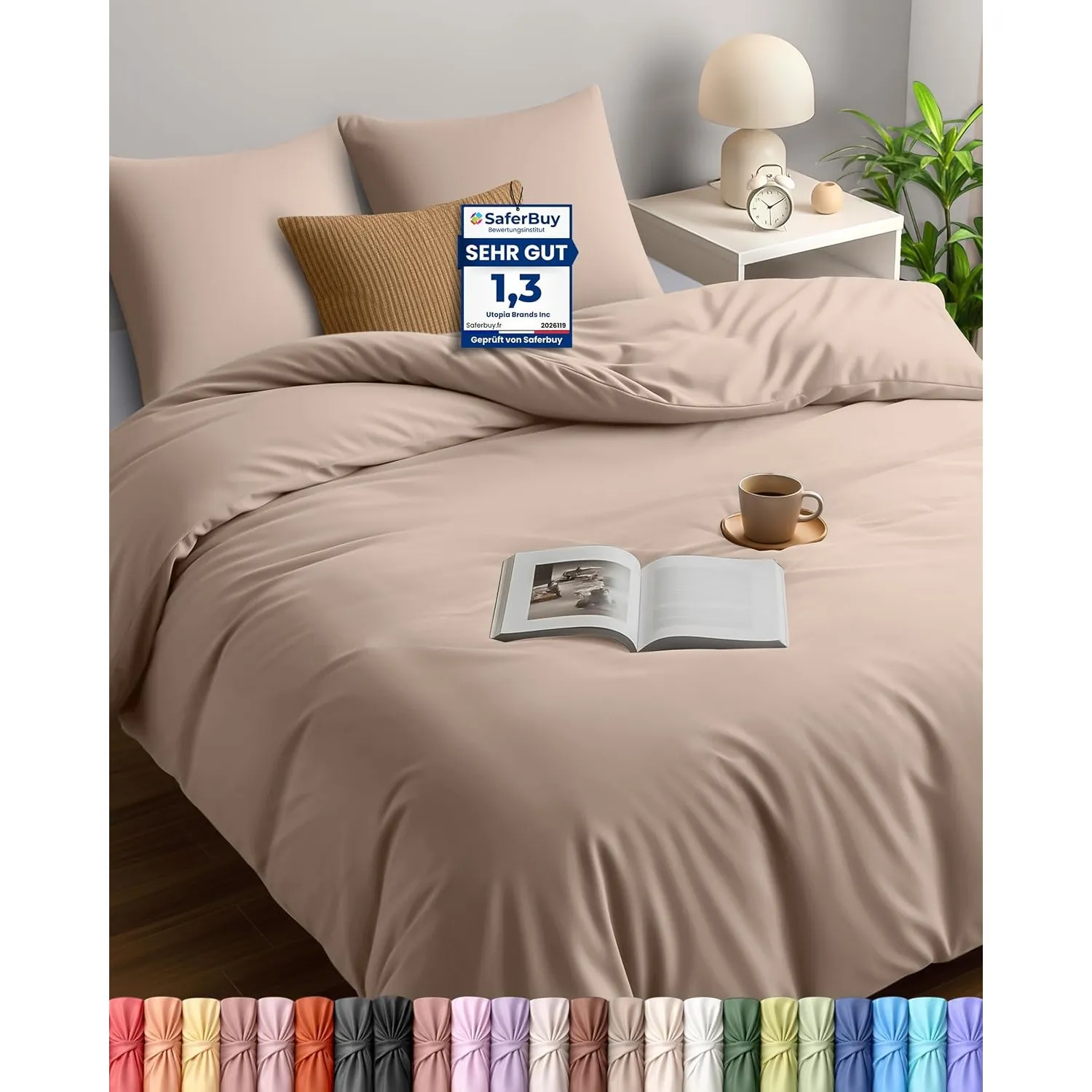 Utopia Bedding Bettwäsche 220x240 cm + 2 Kissenbezüge 65x65 cm, Beige