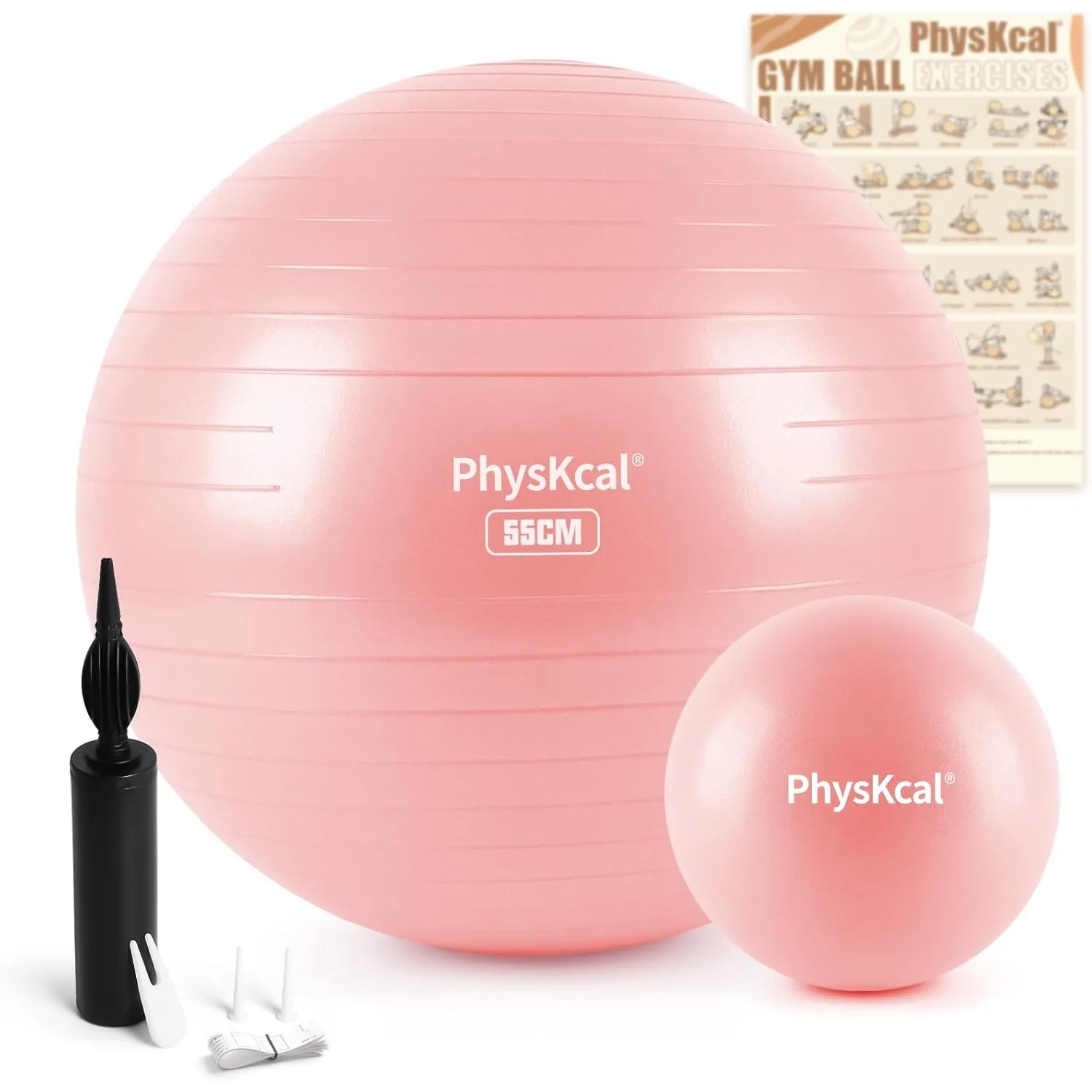 PhysKcal 55/65/75/85 cm Gymnastikball Set, Ergonomischer Sitzball für Büro | Inkl. 23 cm Pilates Ball Set. Perfekt für …