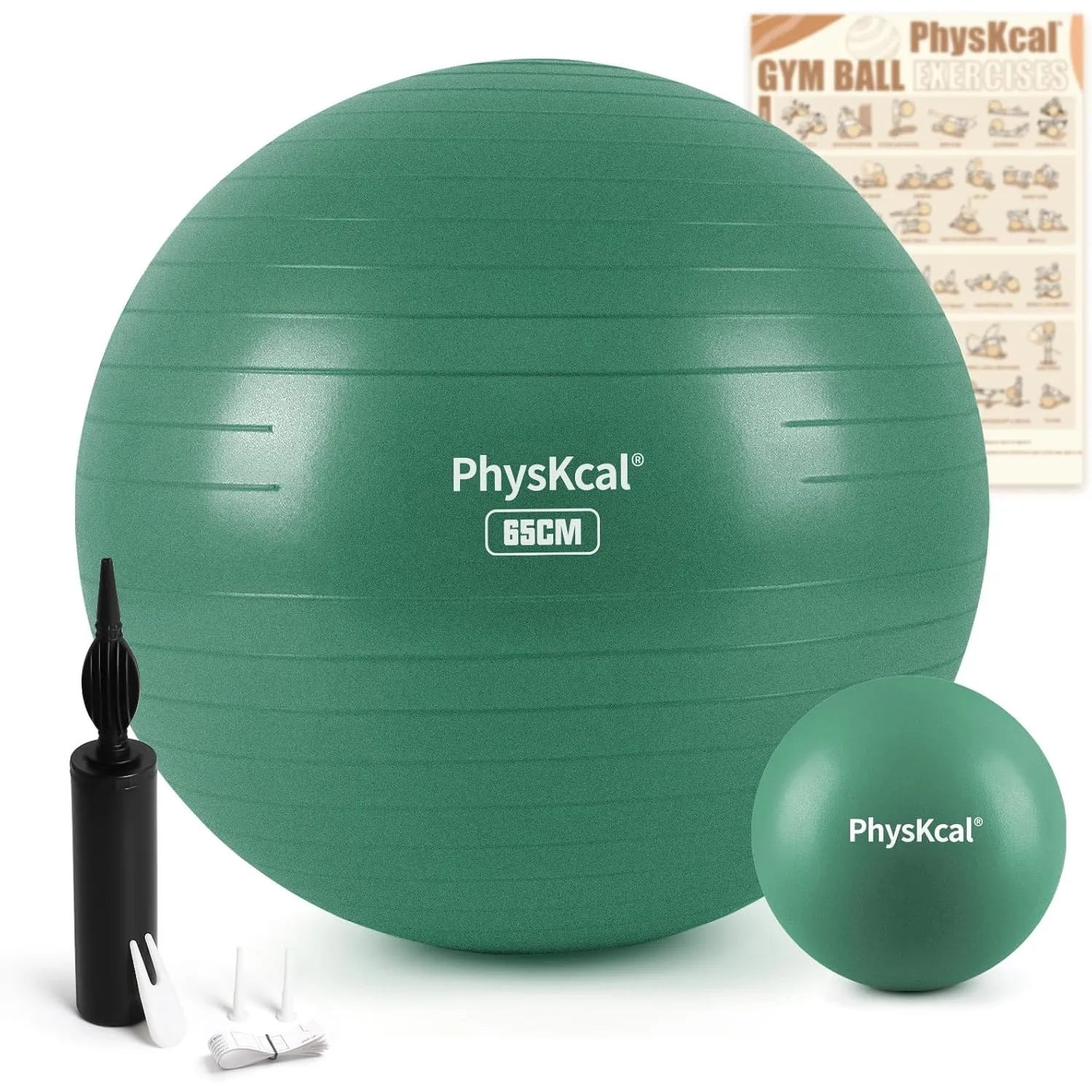 PhysKcal 55/65/75/85 cm Gymnastikball Set, Ergonomischer Sitzball für Büro | Inkl. 23 cm Pilates Ball Set. Perfekt für …