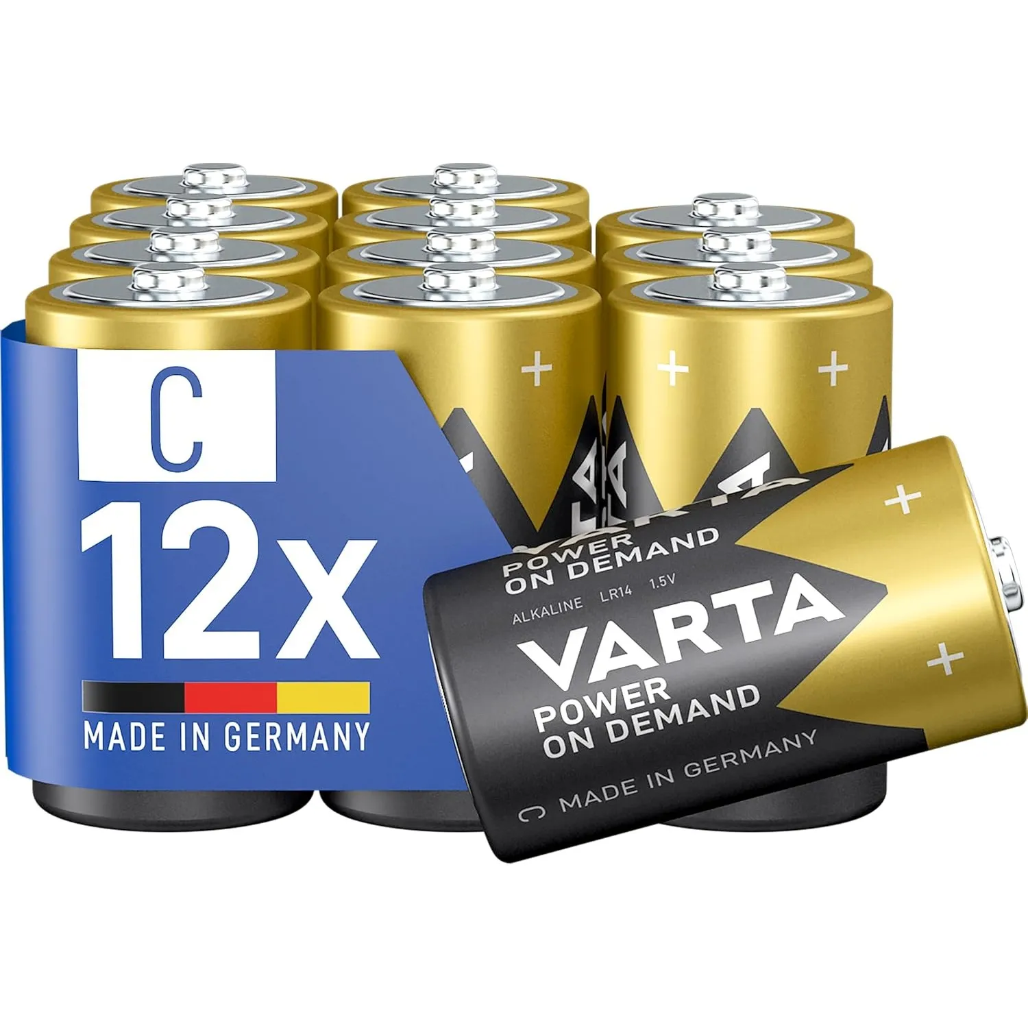 VARTA Batterien C, 12 Stück Vorratspack, Power on Demand, Alkaline, 1,5 V | Baby-Zellen LR14, Made in Germany, bis 10 J…