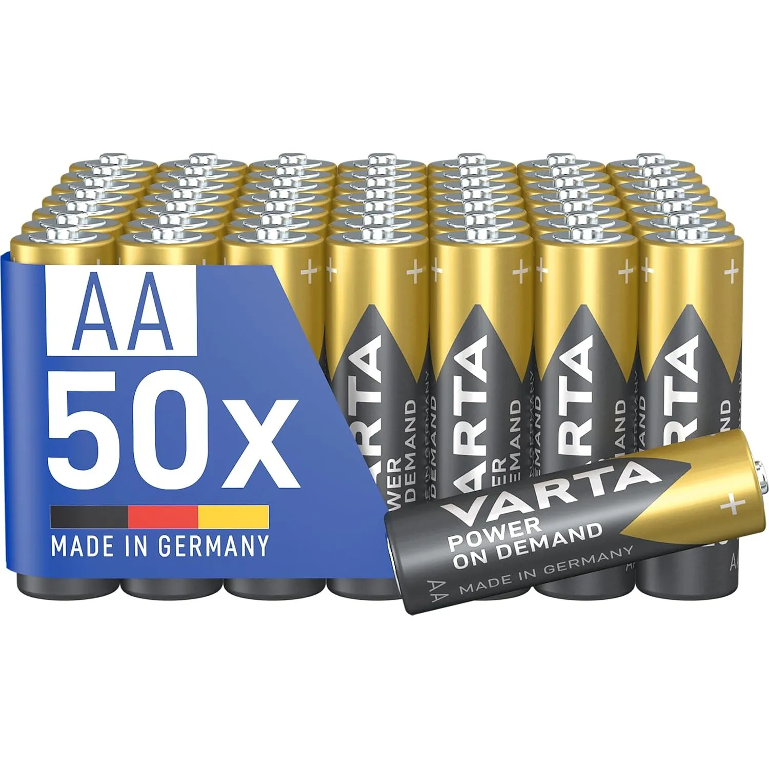 VARTA Batterien AA, 50 Stück Vorratspack, Power on Demand, Alkaline, 1,5 V | Mignon-Batterien LR6, Made in Germany, bis…