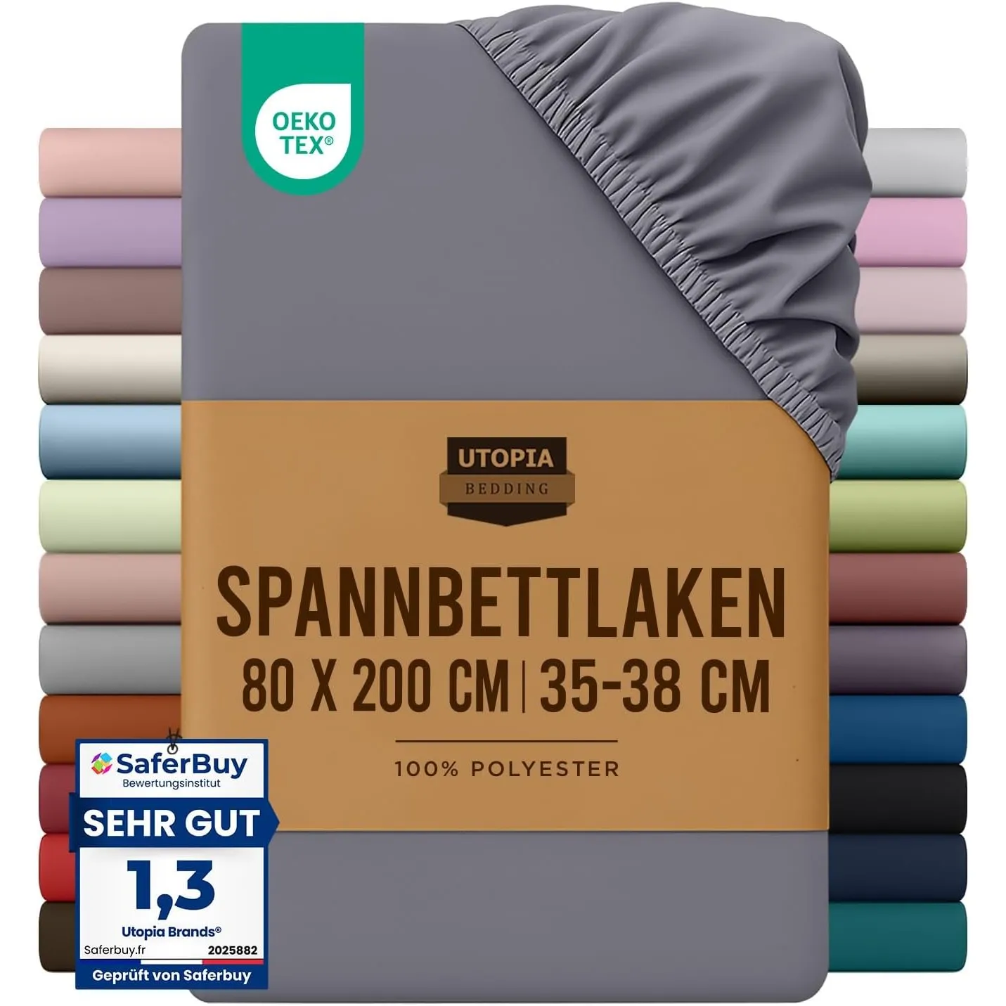 Utopia Bedding - Spannbettlaken 80x200cm - Grau