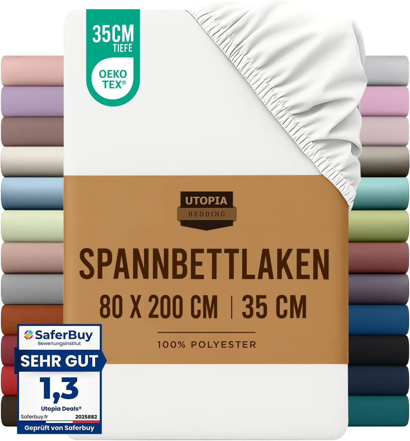 Utopia Bedding - Spannbettlaken 80x200cm - Weiß - Gebürstete Mikrofaser Spannbetttuch - 35 cm Tiefe Tasche