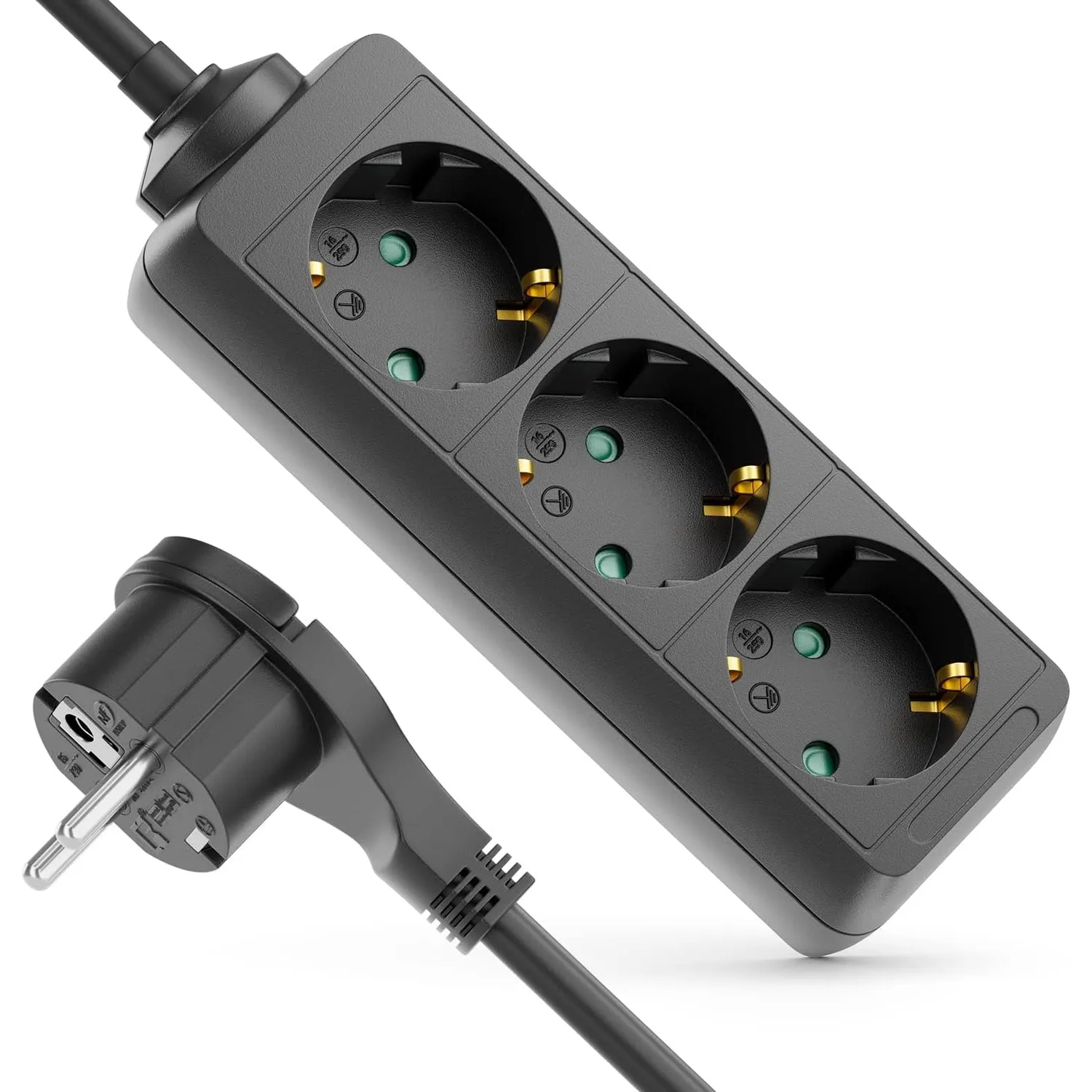 deleyCON 3-Fach Steckdosenleiste Flachstecker 3,0m - Schwarz
