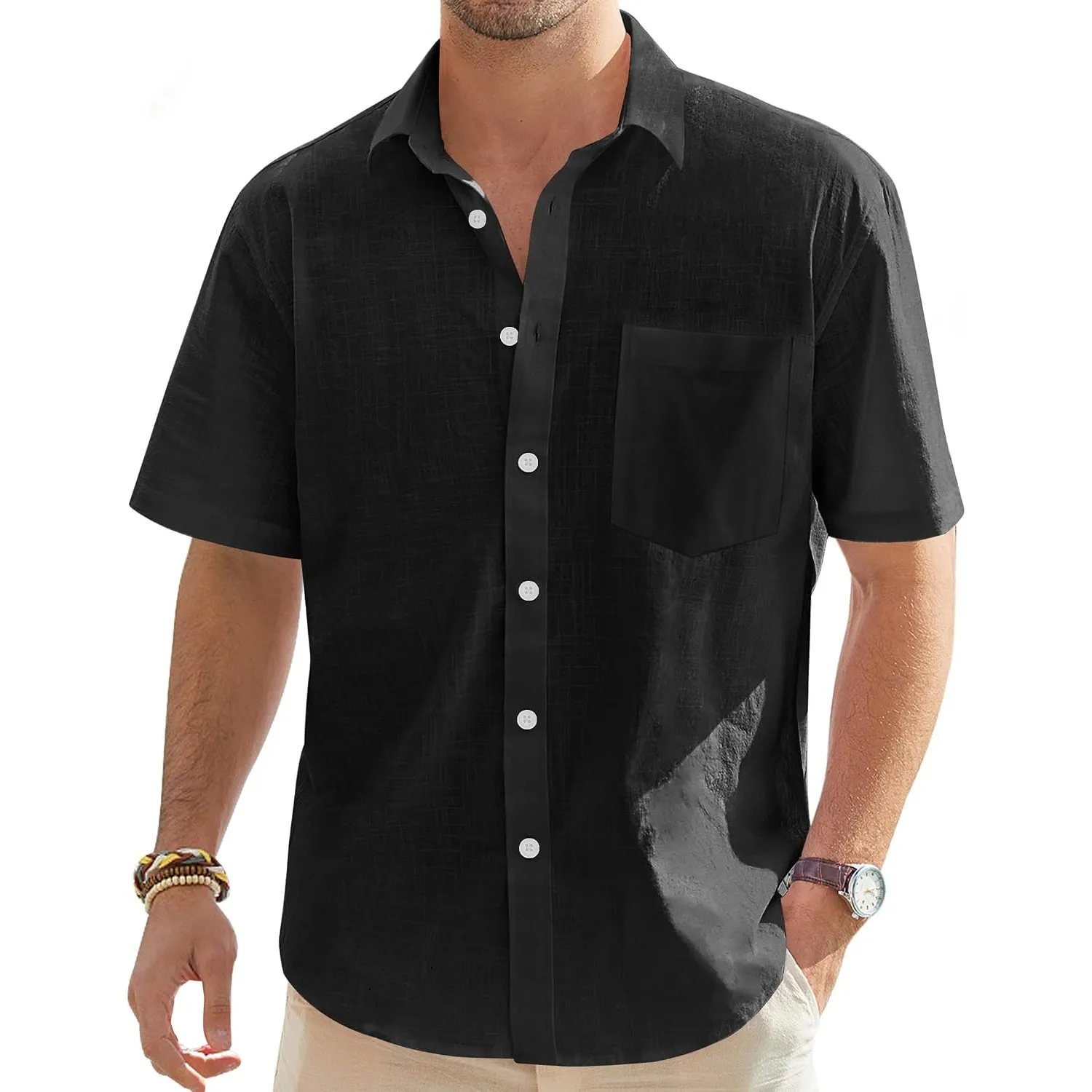 J.VER Leinenhemd Herren Hemd Kurzarm Leinenshirt Freizeithemd Businesshemd Sommer Casual Regular Fit Shirt