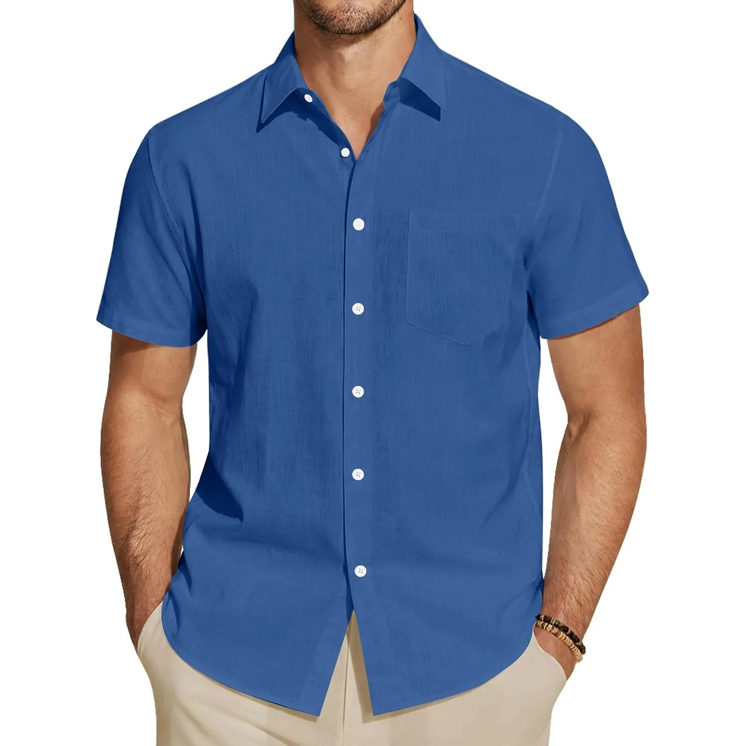 J.VER Leinenhemd Herren Hemd Kurzarm Leinenshirt Freizeithemd Businesshemd Sommer Casual Regular Fit Shirt