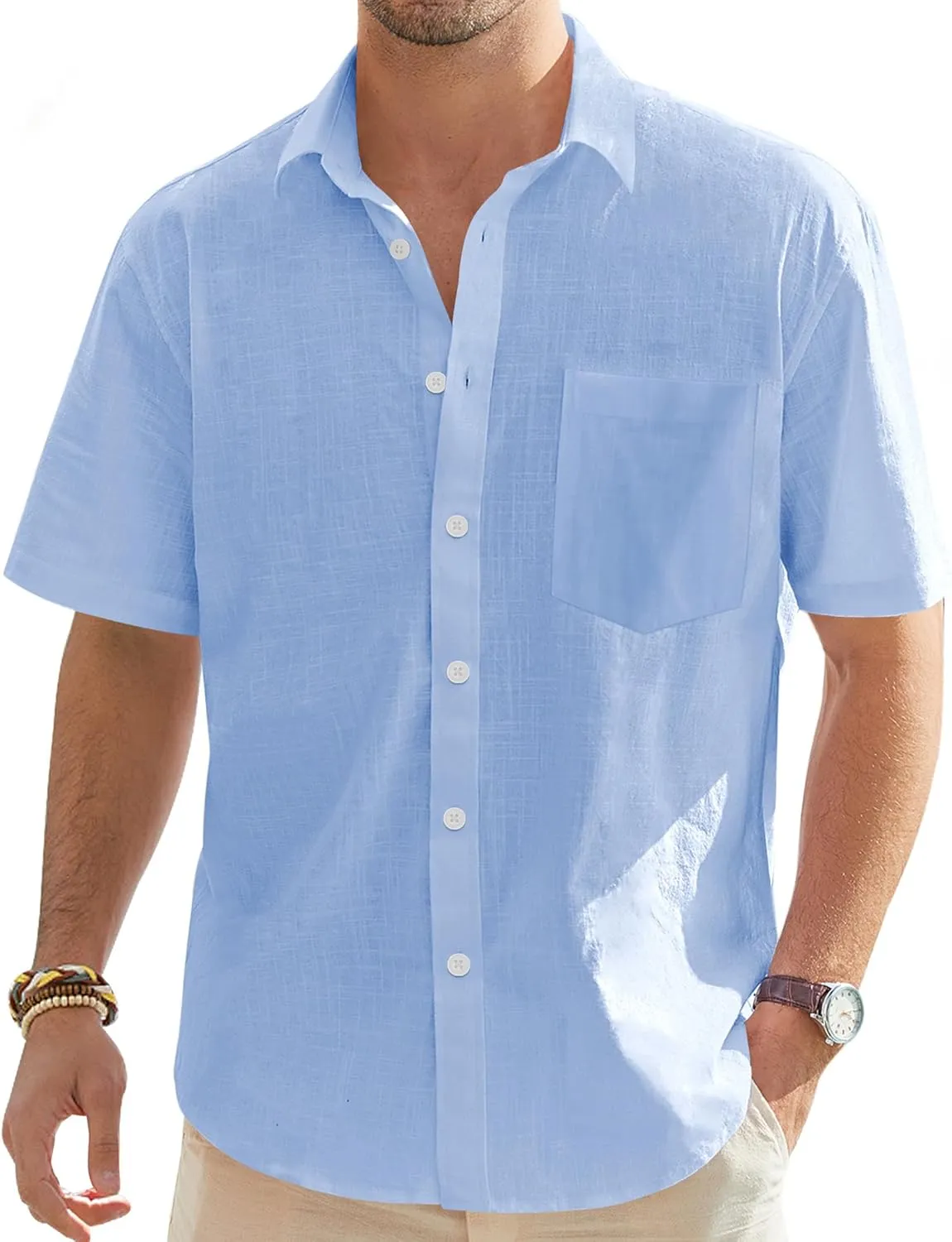 J.VER Leinenhemd Herren Hemd Kurzarm Leinenshirt Freizeithemd Businesshemd Sommer Casual Regular Fit Shirt