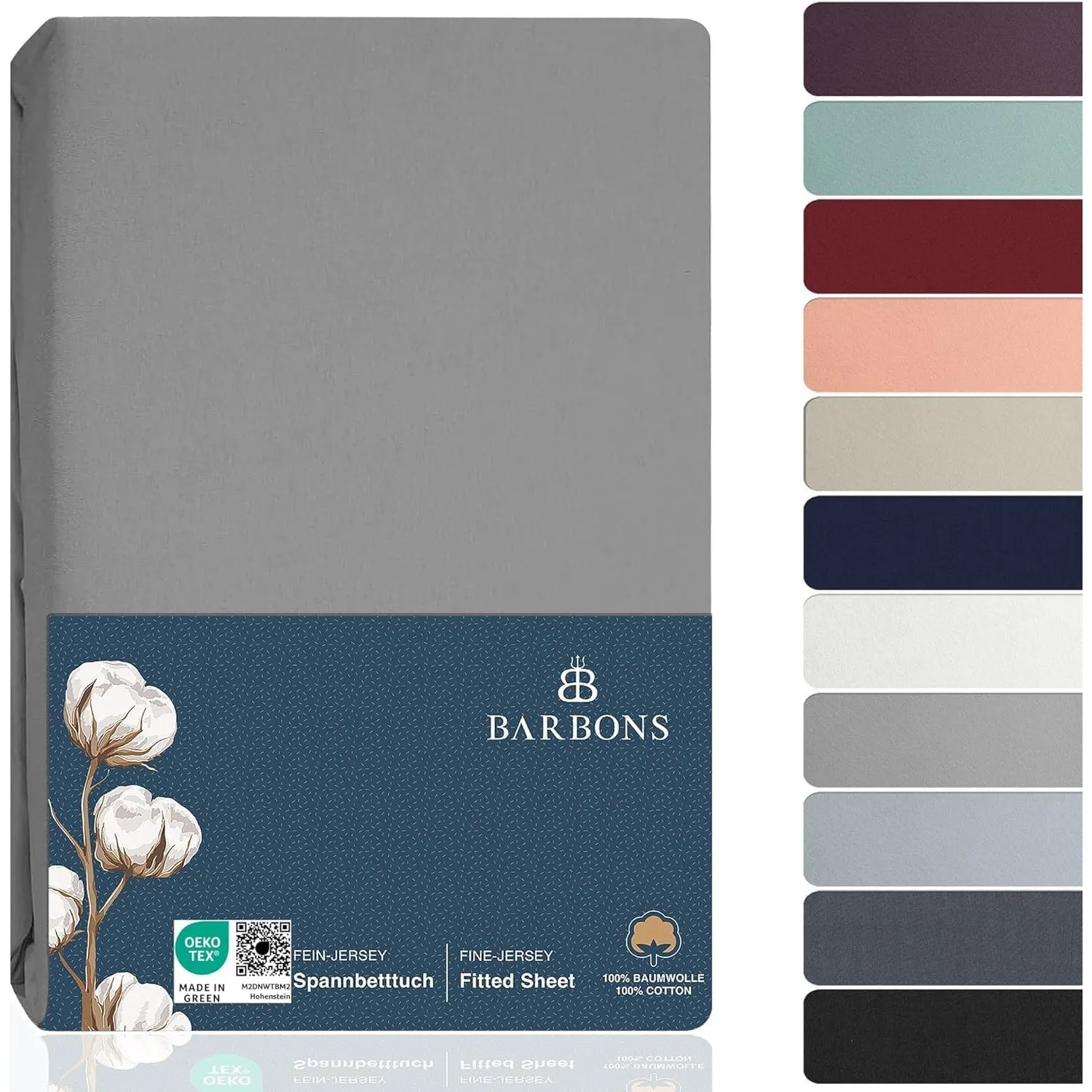 BARBONS Spannbettlaken 140x200cm - 100% Baumwolle Spannbetttuch Hellgrau
