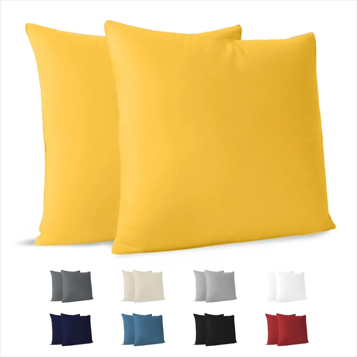 Dreamzie Pillowcases, 40 x 40 cm (Set of 2), 100% Jersey Cotton, 150 g/m², Yellow, Resistant and Hypoallergenic