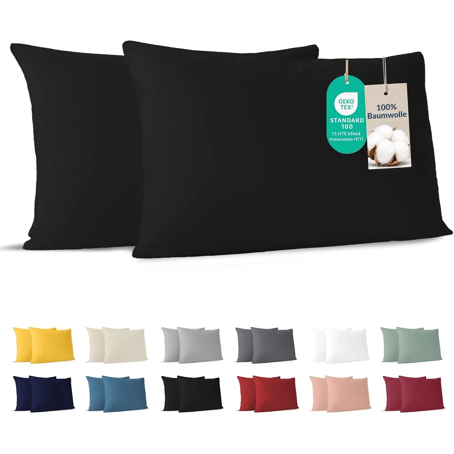 Dreamzie - Kissenbezug 40x70cm - 2er Set - 100% Baumwolle - Schwarz