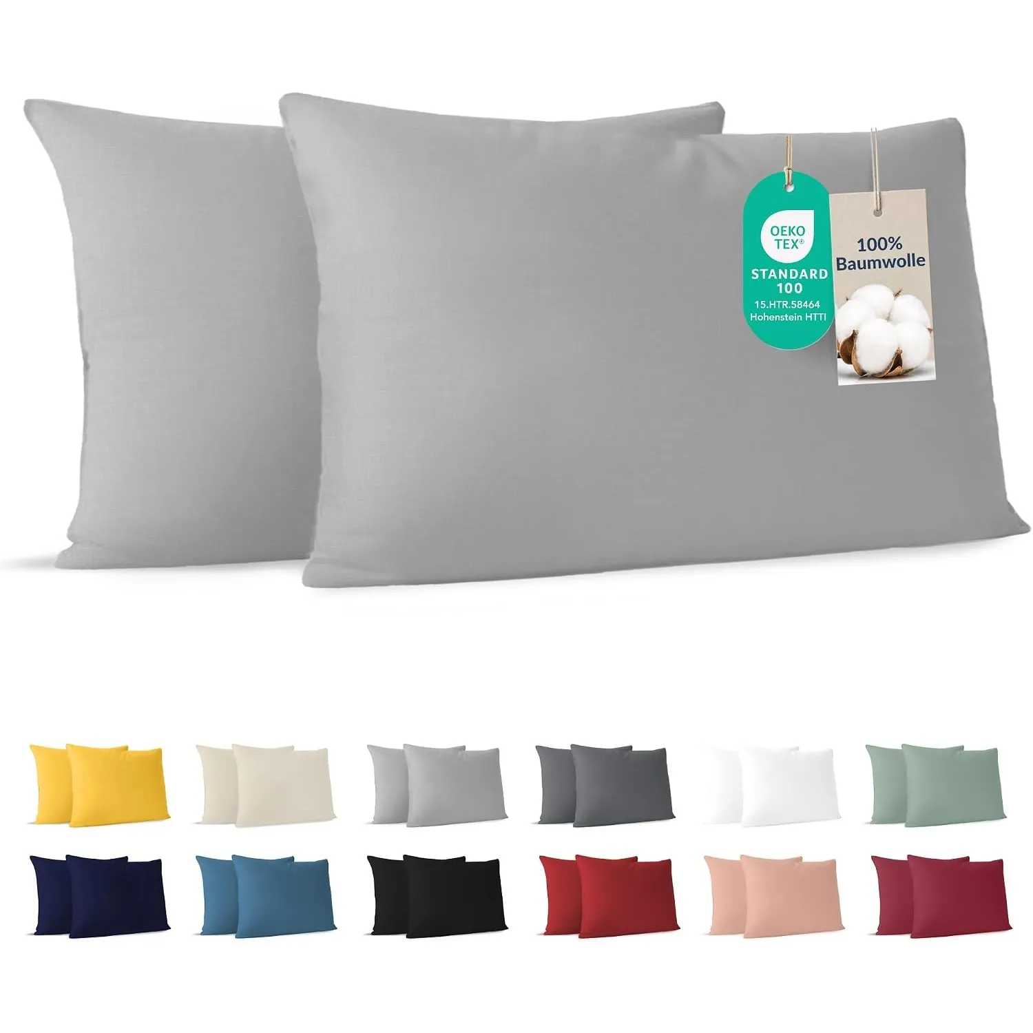 Dreamzie - Kissenbezug 40x70cm - 2er Set - 100% Baumwolle - Grau