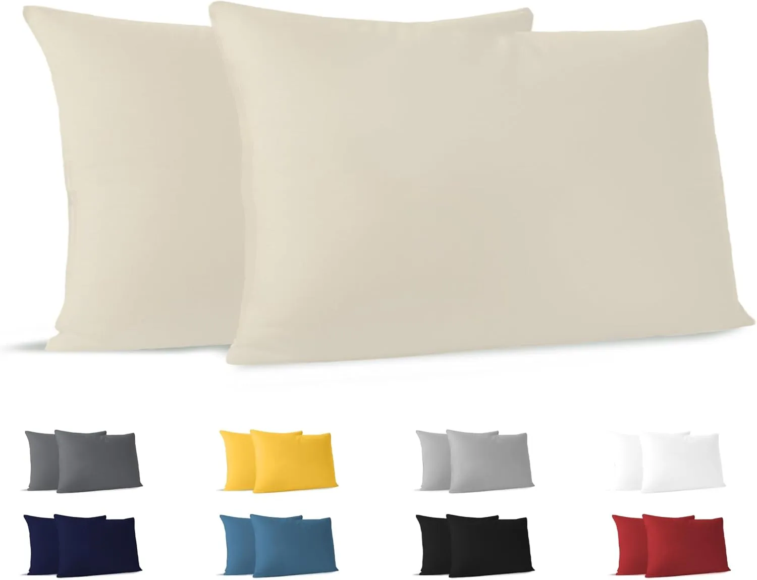 Dreamzie Pillowcases, 40 x 70 cm (Set of 2), 100% Jersey Cotton, 150 g/m², Beige, Resistant and Hypoallergenic