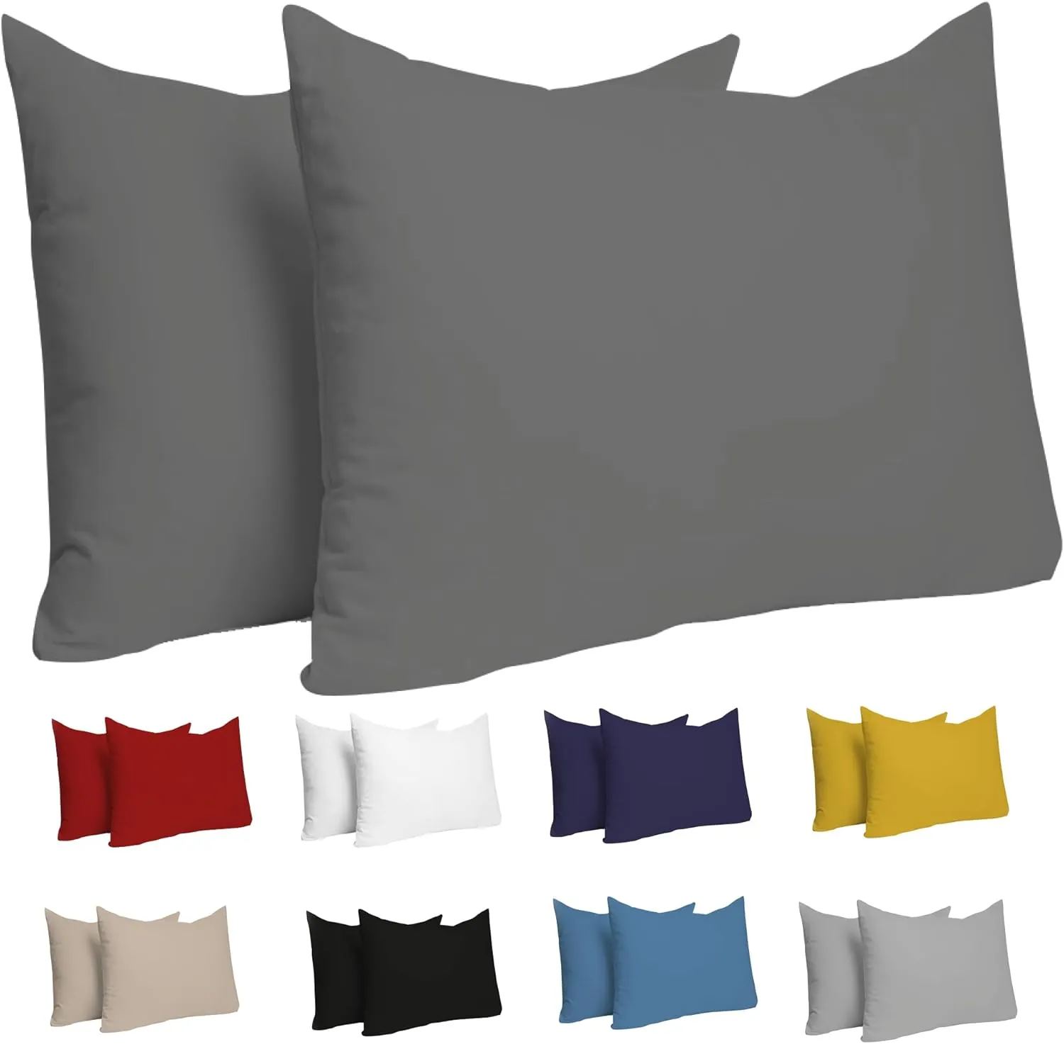 Dreamzie Kissenbezug 30x50 (Set mit 2) - 100% Jersey Baumwolle 150 g/qm Kissenbezüge -Anthrazit - Für Kissenbezug 50x30 cm - Kissenhülle - Resistent und Hypoallergen