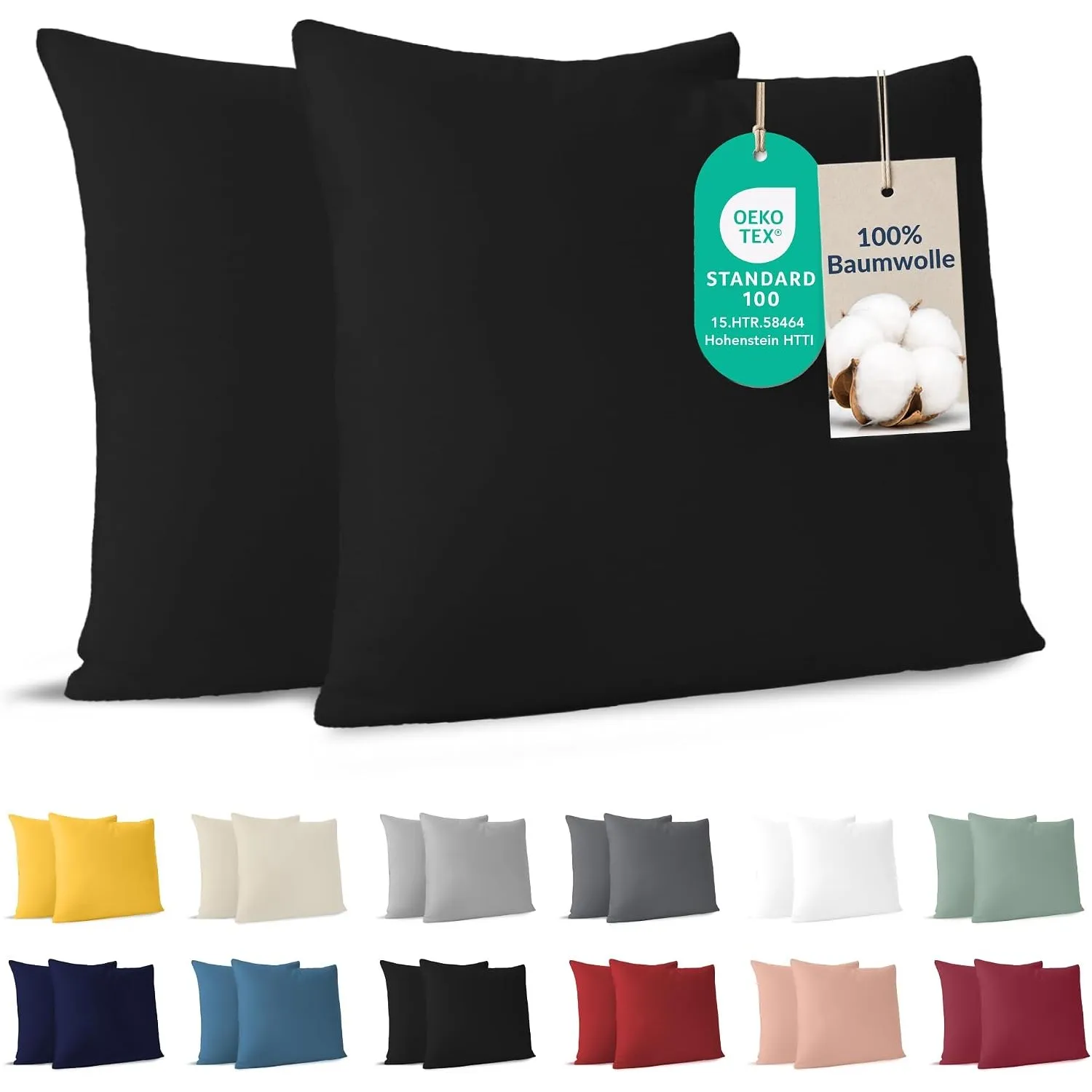 Dreamzie - Kissenbezug 50x50cm - 2er Set - 100% Baumwolle - Schwarz