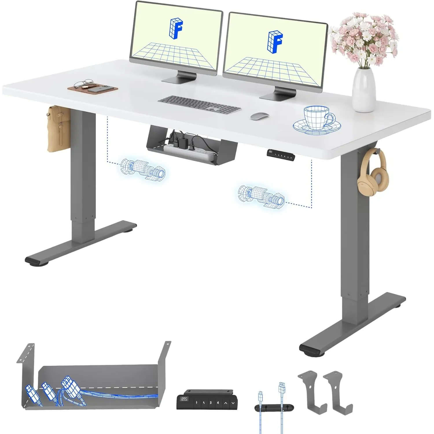 FLEXISPOT Höhenverstellbarer Schreibtisch elektrisch, Doppelmotor 160x80 cm
