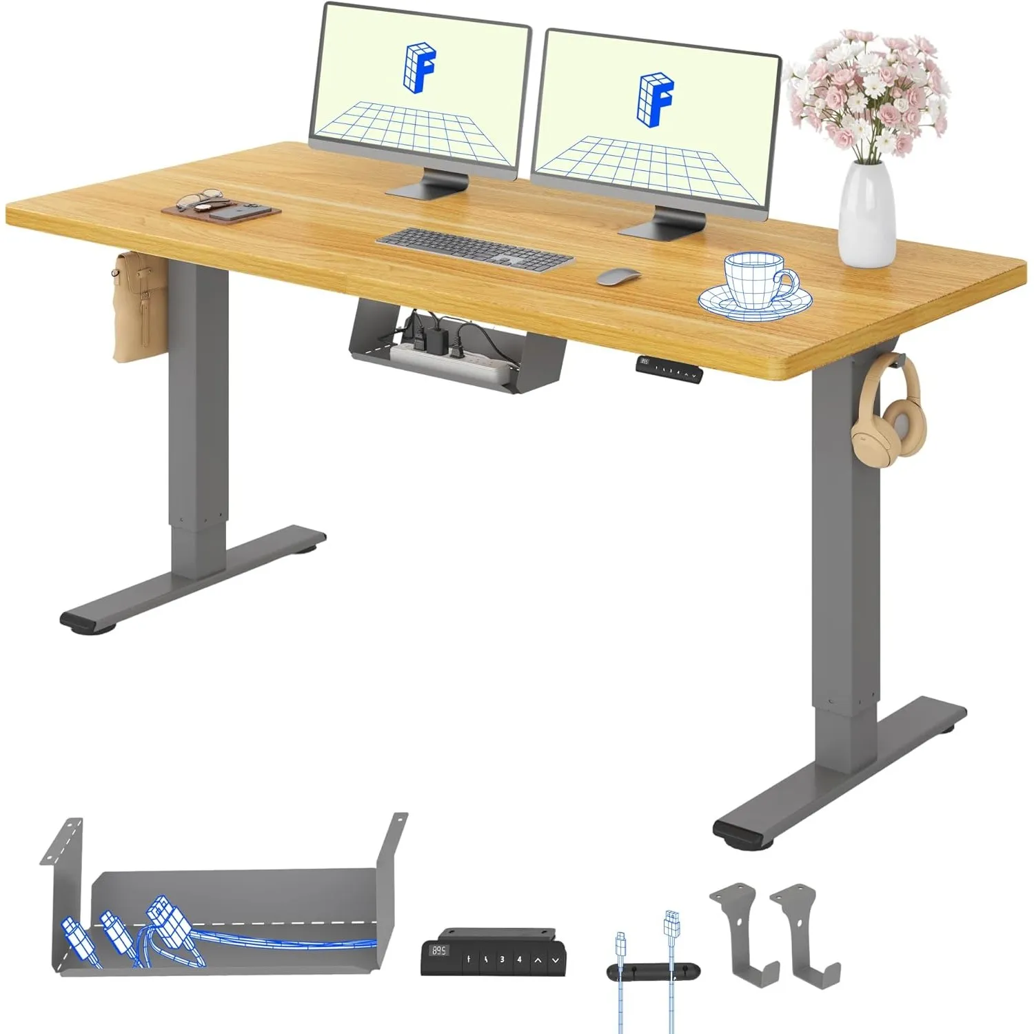 FLEXISPOT Höhenverstellbarer Schreibtisch mit 2 Motoren & 25MM EINTEILIGER Tischplatte 140x80 cm, Ergonomischer Bürotis…