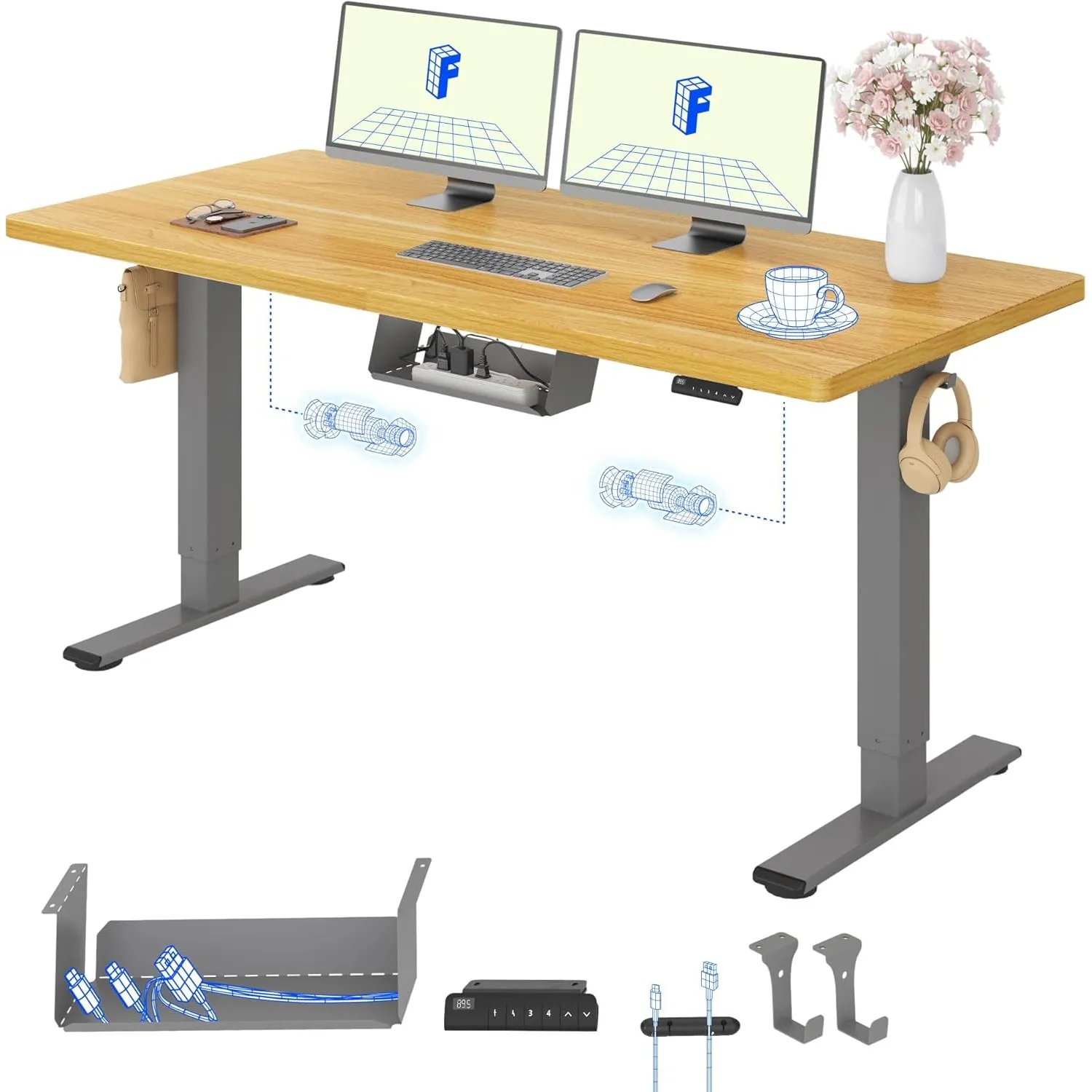 FLEXISPOT Höhenverstellbarer Schreibtisch elektrisch, Doppelmotor 160x80 cm