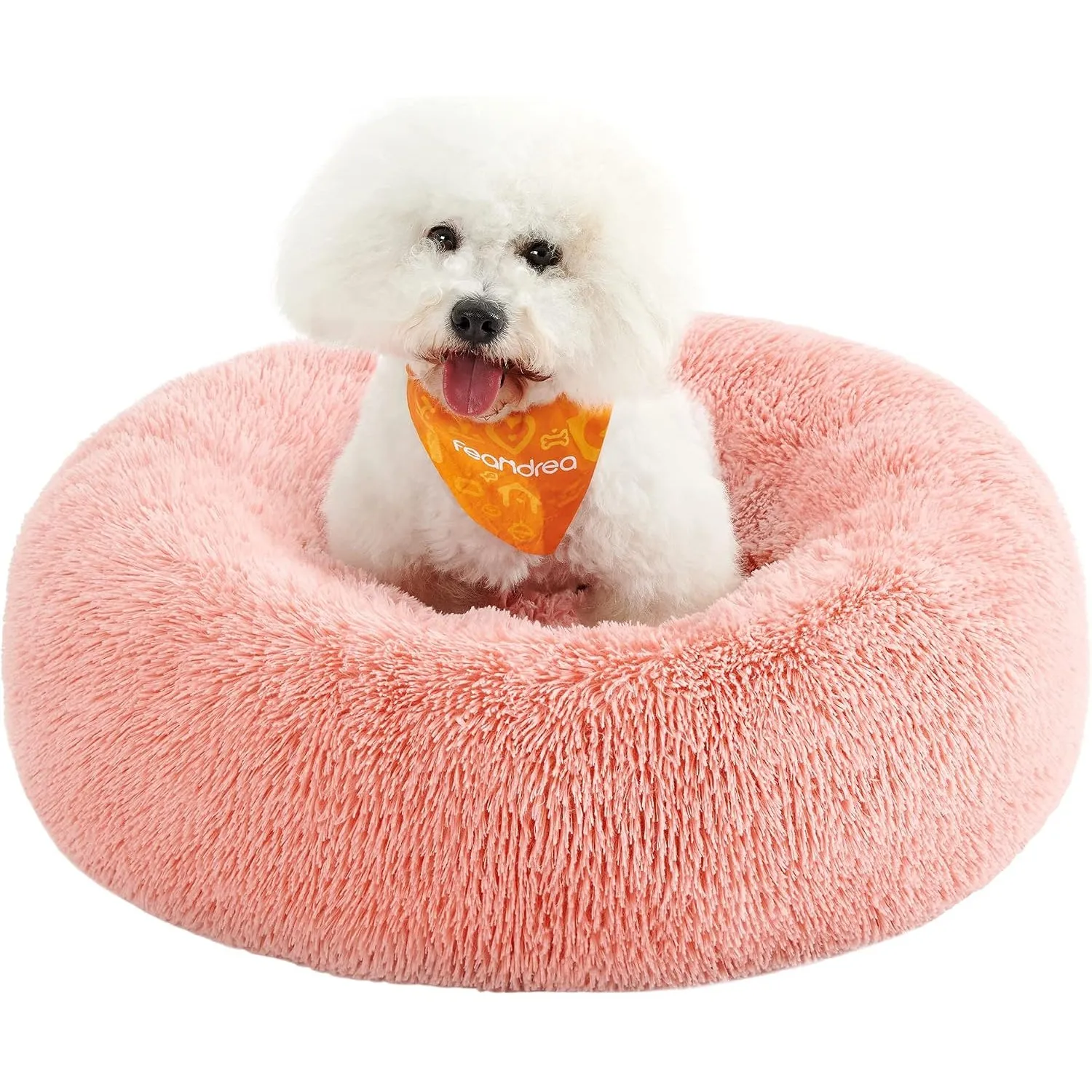 FEANDREA Hundebett flauschig, waschbar, Langer Plüsch, 70 cm Durchmesser