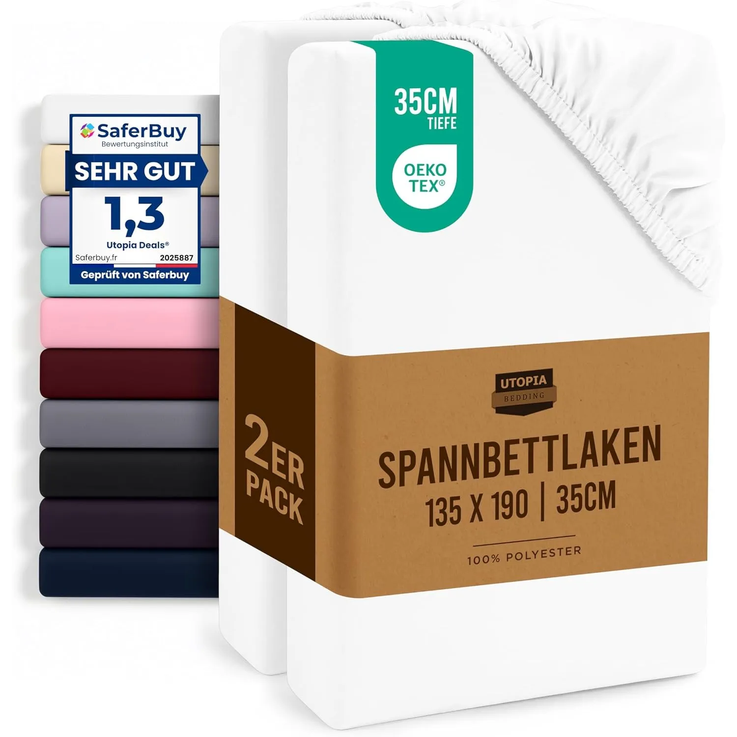 Utopia Bedding - 2er Set Spannbettlaken 135x190cm - Weiß