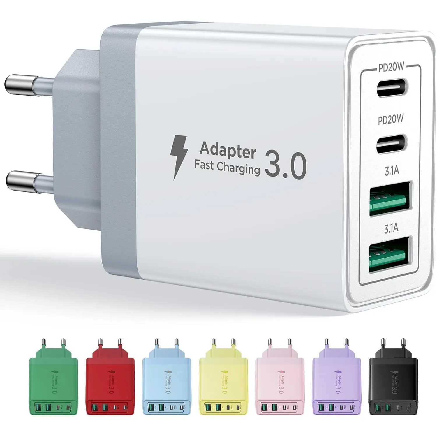 USB C Ladegerät, 40W 4-Port USB ladegerät Mehrfach Schnellladegerät PD 3.0