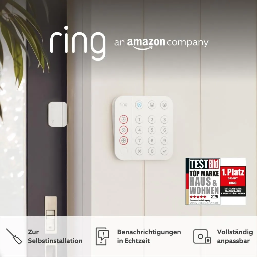 Ring Alarm - XL + Innenkamera (Indoor Camera, 2. Gen.) + Sirene im Paket | Alarmanlage für Haus & Wohnung mit WLAN & Ka…