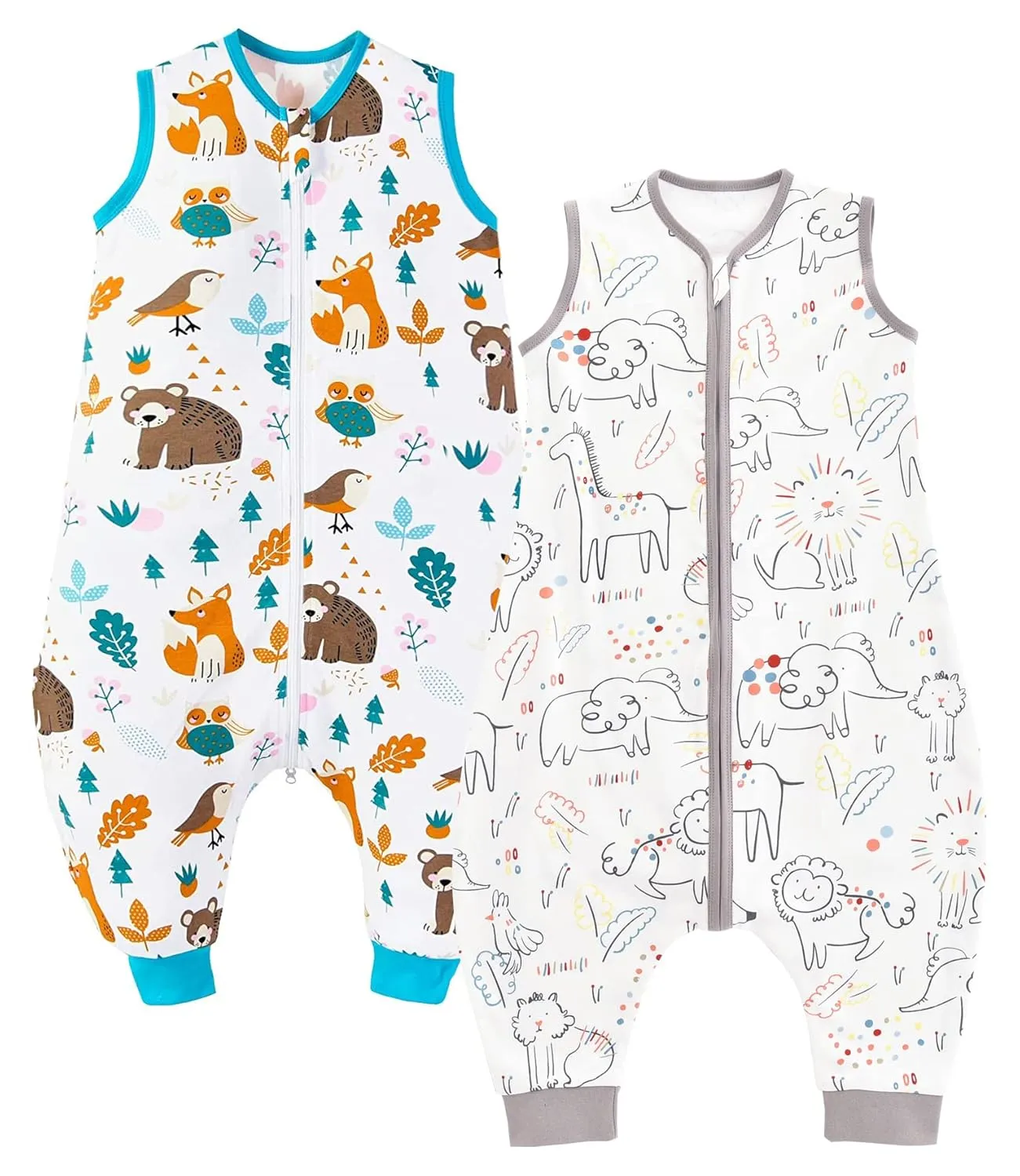 Chilsuessy Pack of 2 Baby Sleeping Bags with Feet, 0.5 Togs, 100% Cotton Children's Summer Sleeping Bag for Boys and Gi…