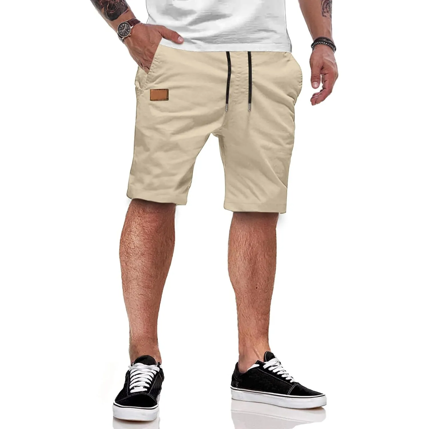 JMIERR Kurze Hosen Herren Sommer Shorts Herren Chino Baumwolle Elastische Taille mit Taschen S-3XL