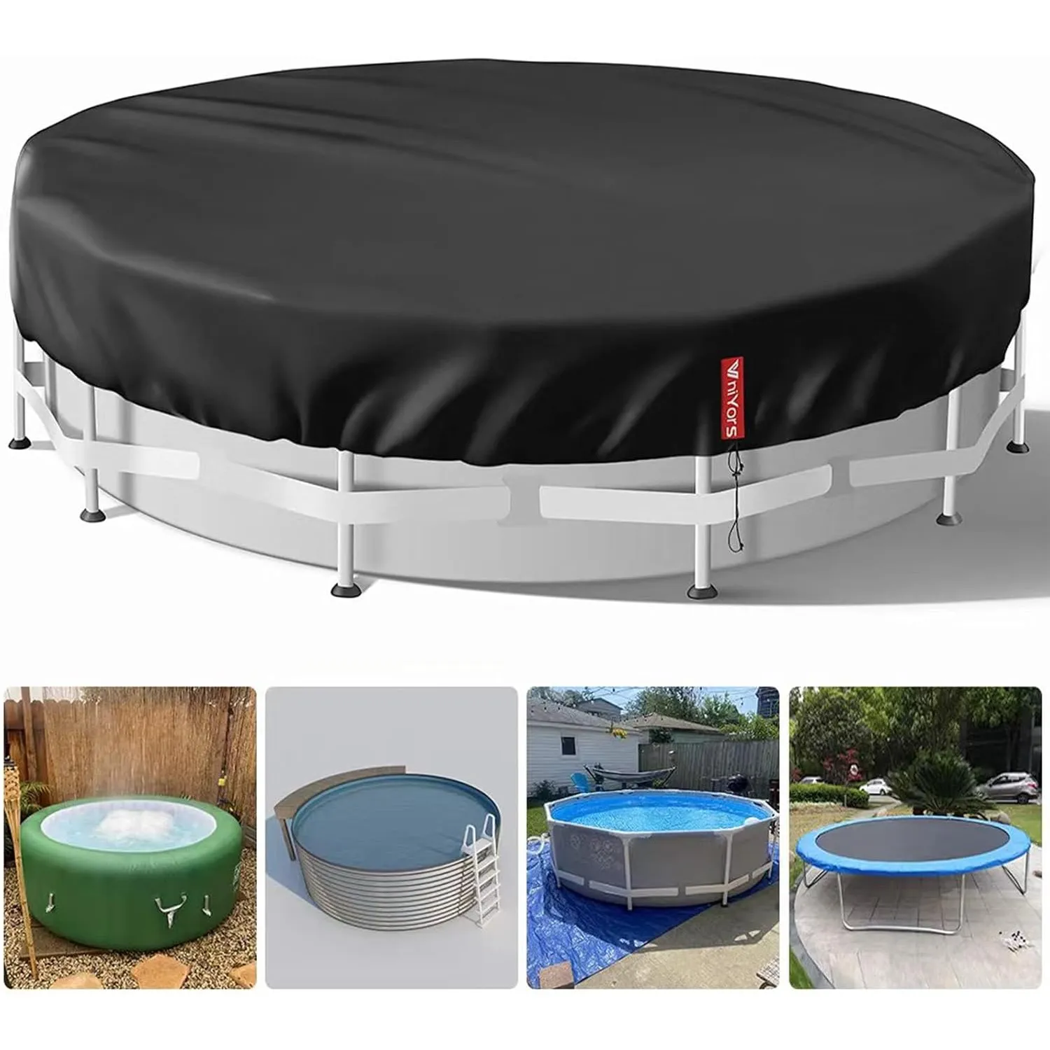 Poolabdeckung Rund 550, Verdicktes 420D Pu Pool Winterabdeckung, UV-Schutz Poolabdeckung Winter mit Kordelzug und Boden…