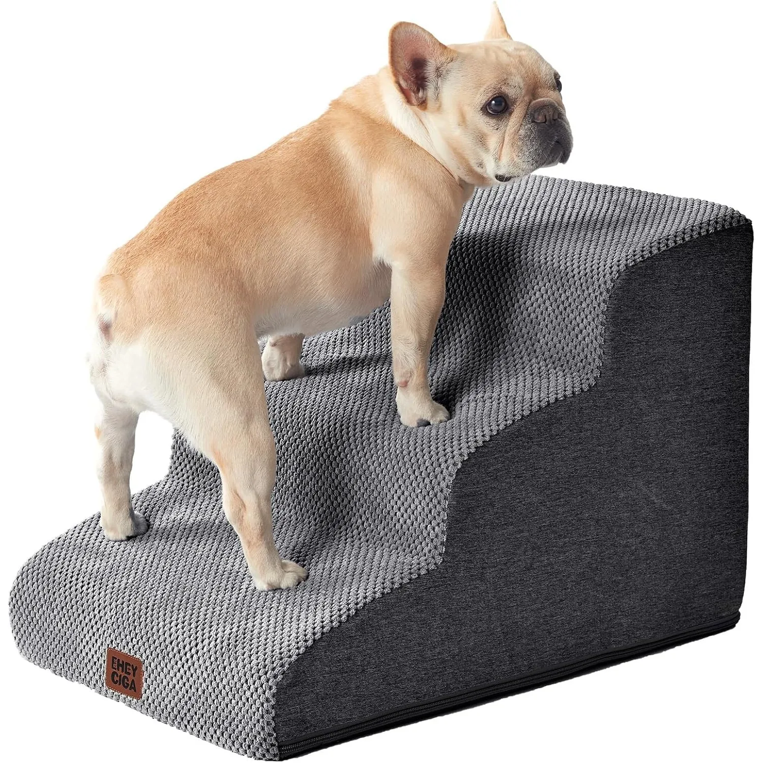 EHEYCIGA Hundetreppe für Kleine Hunde 40 cm Hoch, 3 Stufen, Grau | Gelenkschonende Haustiertreppe für Sofa & Bett, Hoch…