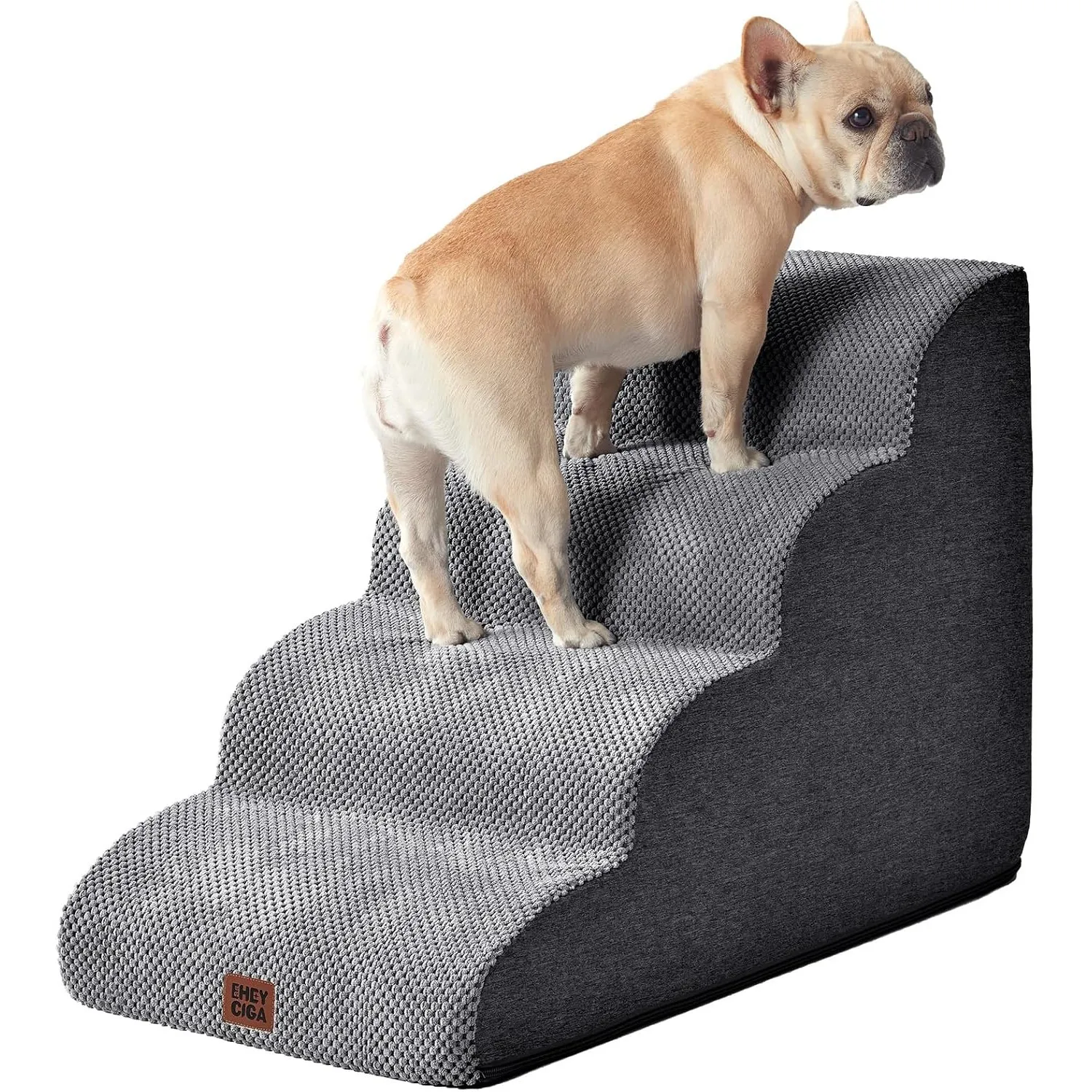 EHEYCIGA Hundetreppe für Kleine Hunde 50 cm Hoch, 4 Stufen, Grau