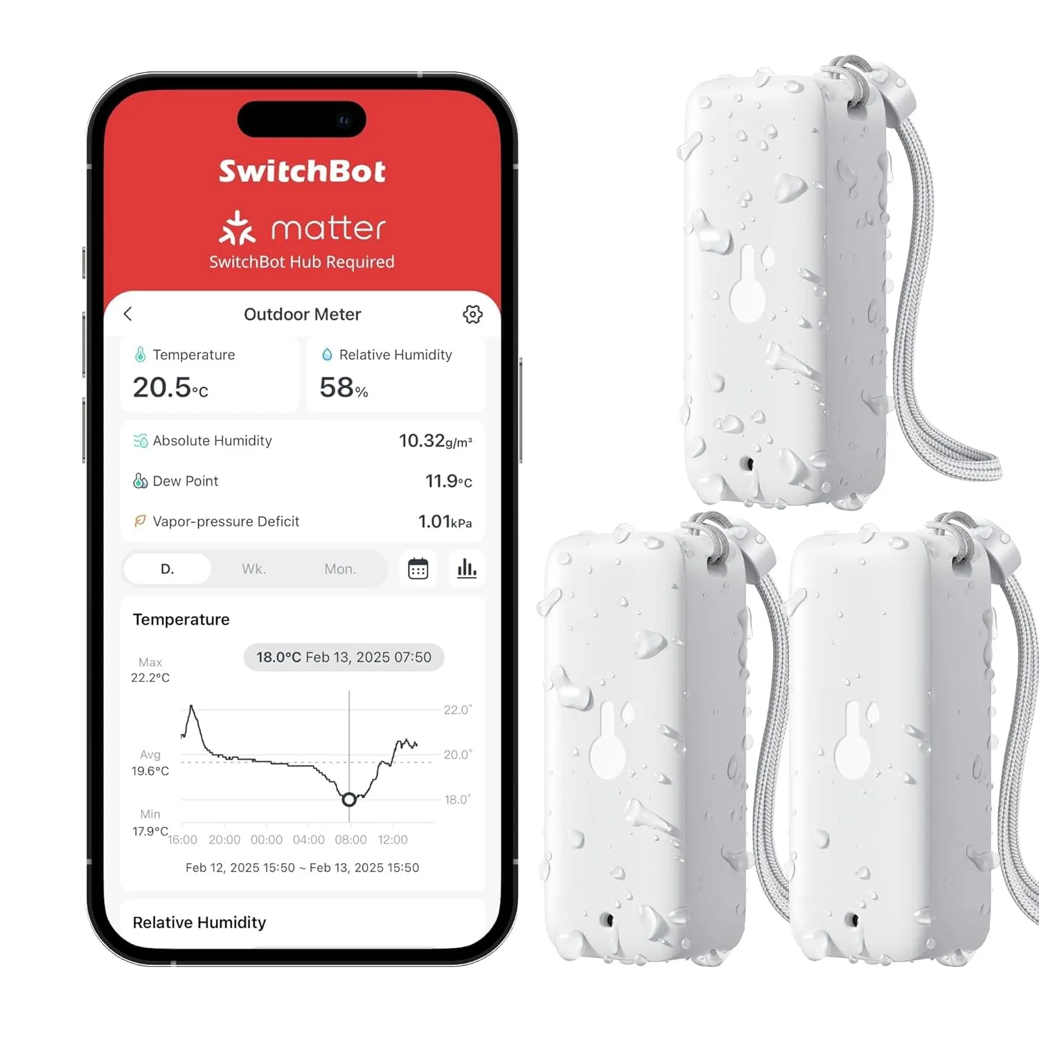 SwitchBot IP65 Hygrometer Thermometer Innen Außen, Bluetooth Thermometer con Taupunkt/VPD/Absolute Feuchtigkeitssensor,…