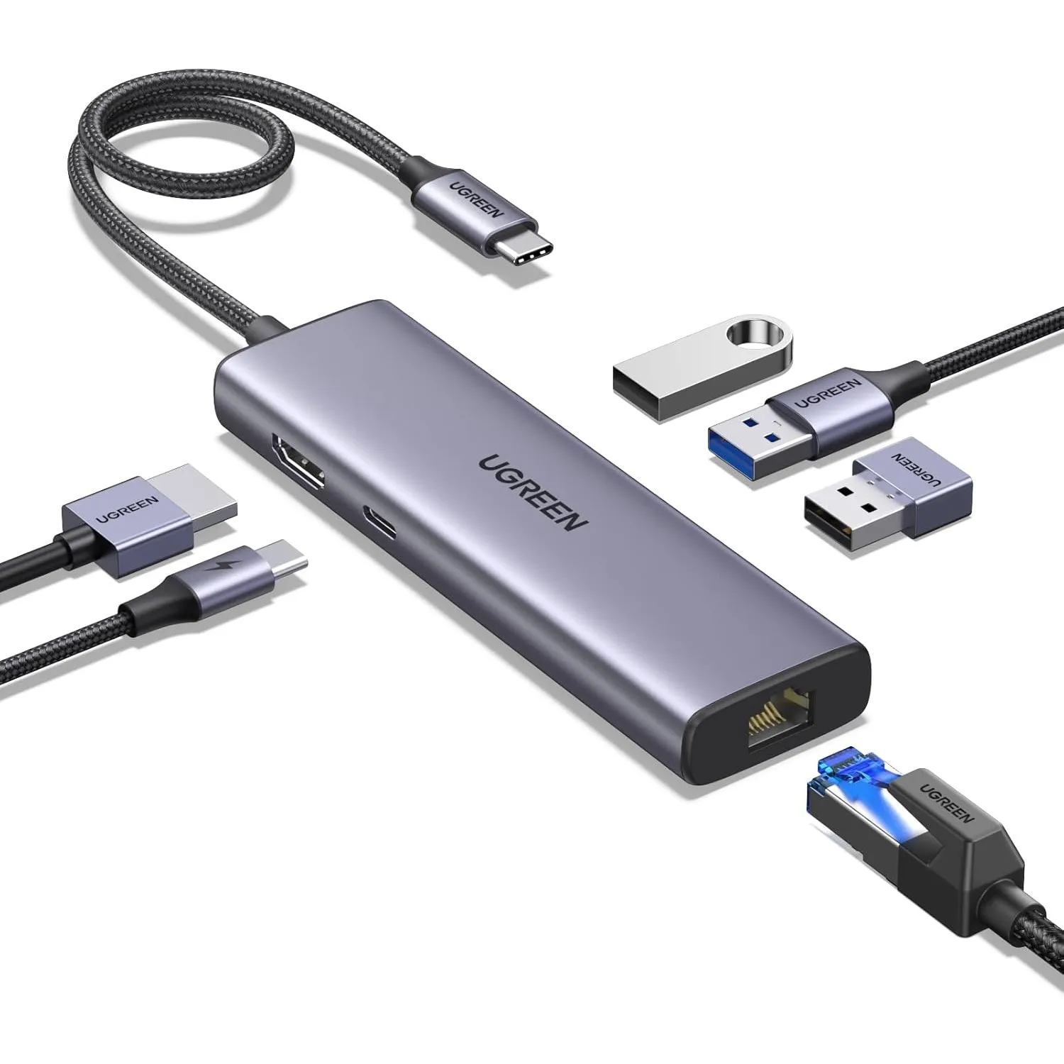 UGREEN USB C Hub Ethernet, Docking Station 4K HDMI, PD100W, 3*USB A 3.0