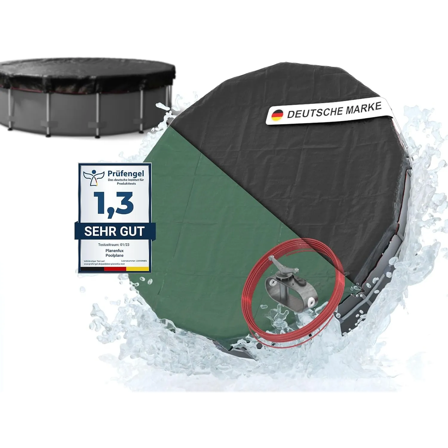 Planenfux® Poolabdeckung rund 450 cm (Für Ø 420-460 cm Becken) | Solarplane