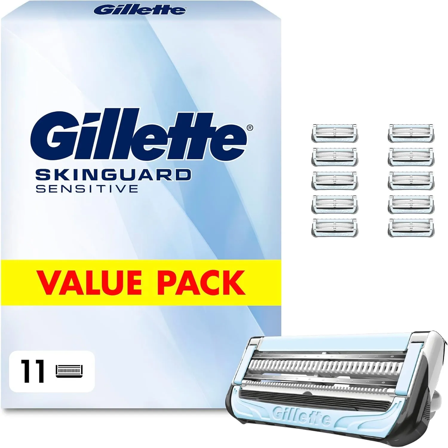 Gillette Skinguard Sensitive Rasierklingen, 11 Original Ersatzklingen, Weiß
