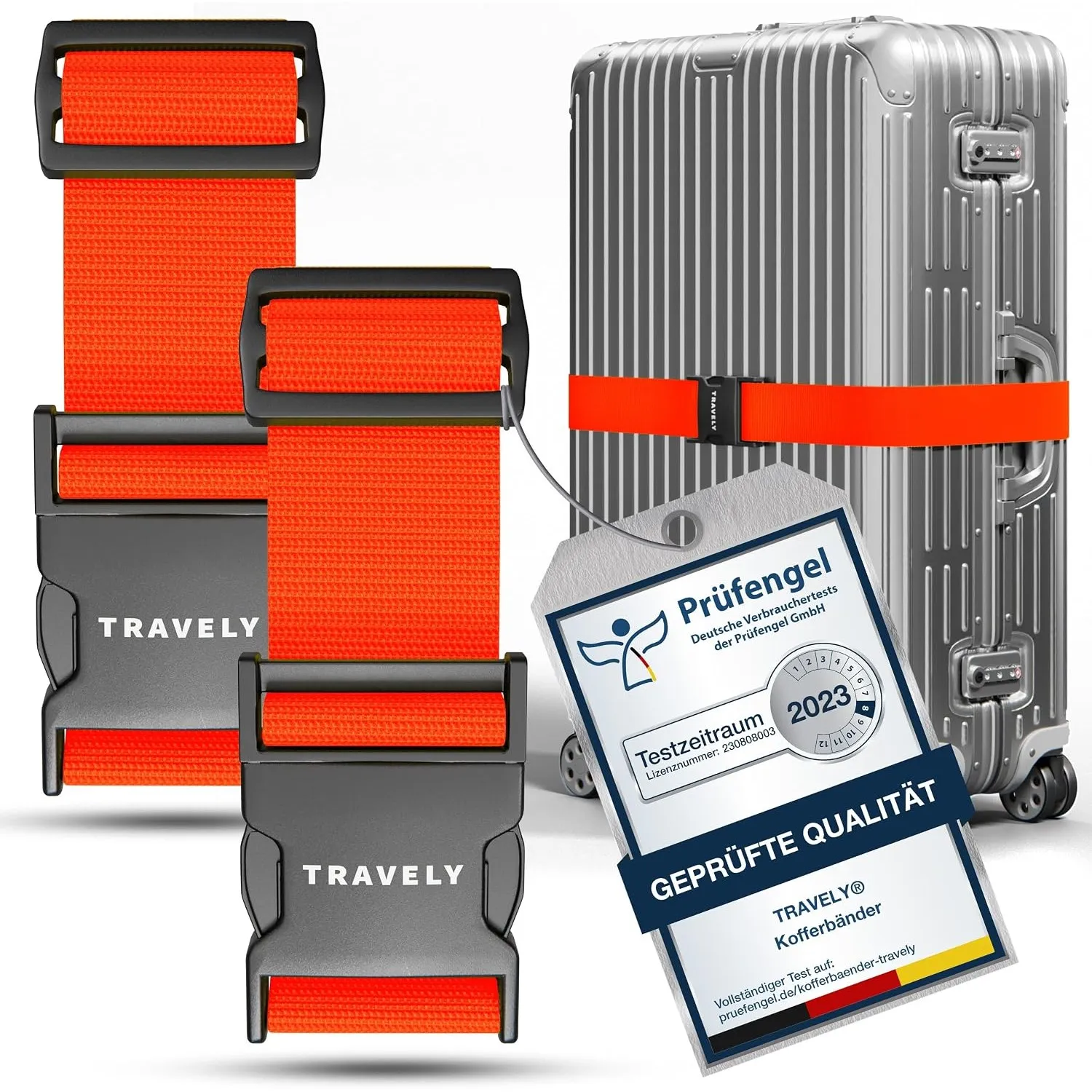 Travely® Premium Koffergurt - Besonders Auffällig & Sicher - Inkl. 2 Namensschildern - Gepäckband ideal über Kreuz - [2…