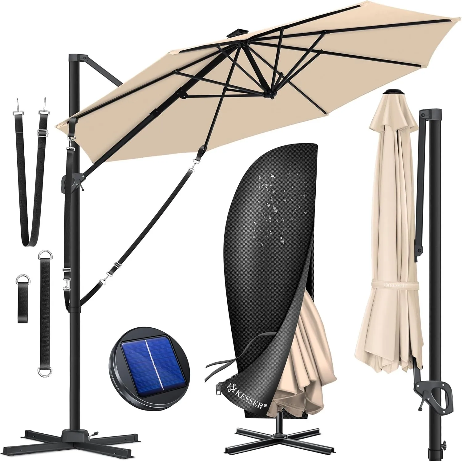 KESSER® Sonnenschirm Ampelschirm SUN Rund XL Ø330 cm, 7-Fach Verstellbar Drehbar Neigbar Kippbar Groß 360° Drehbar Gart…