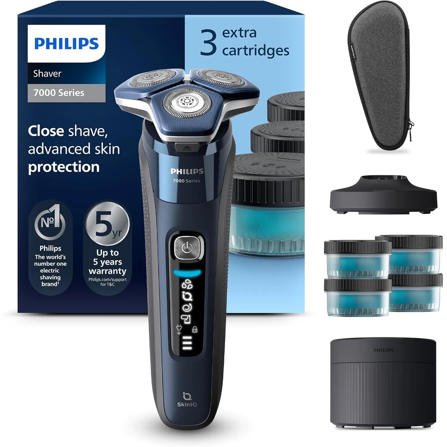 PHILIPS Shaver Series 7000 – Elektrischer Rasierer für Herren, Nass- und Trockenrasierer, ausklappbarer Trimmer, Reinig…